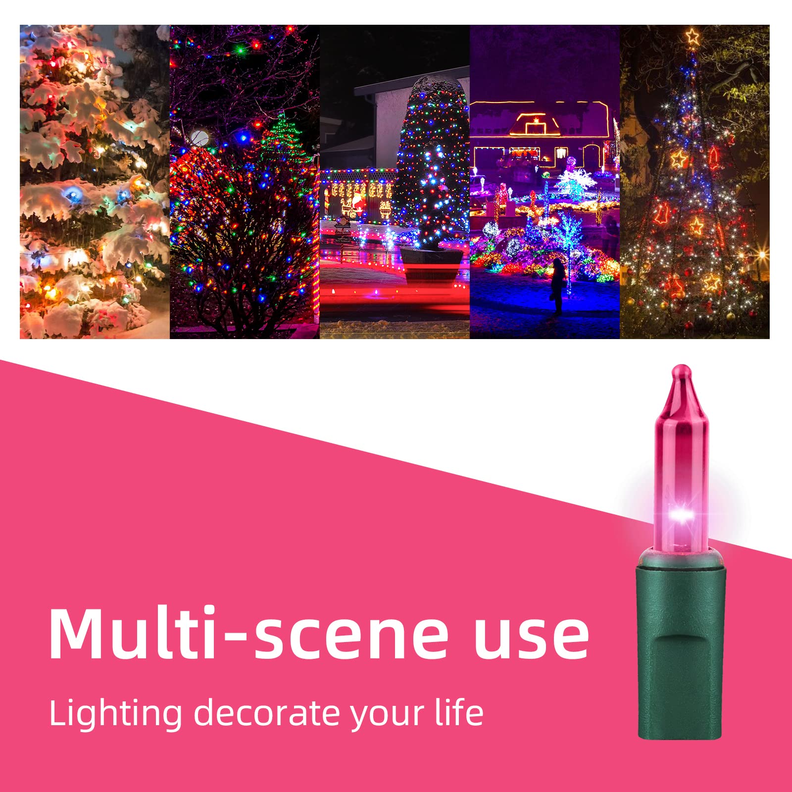 Xmashome 19.6Ft Green Wire Multicolor String Lights, 100 Count Incandescent Christmas Lights, (Multicolor, 100 Lights)