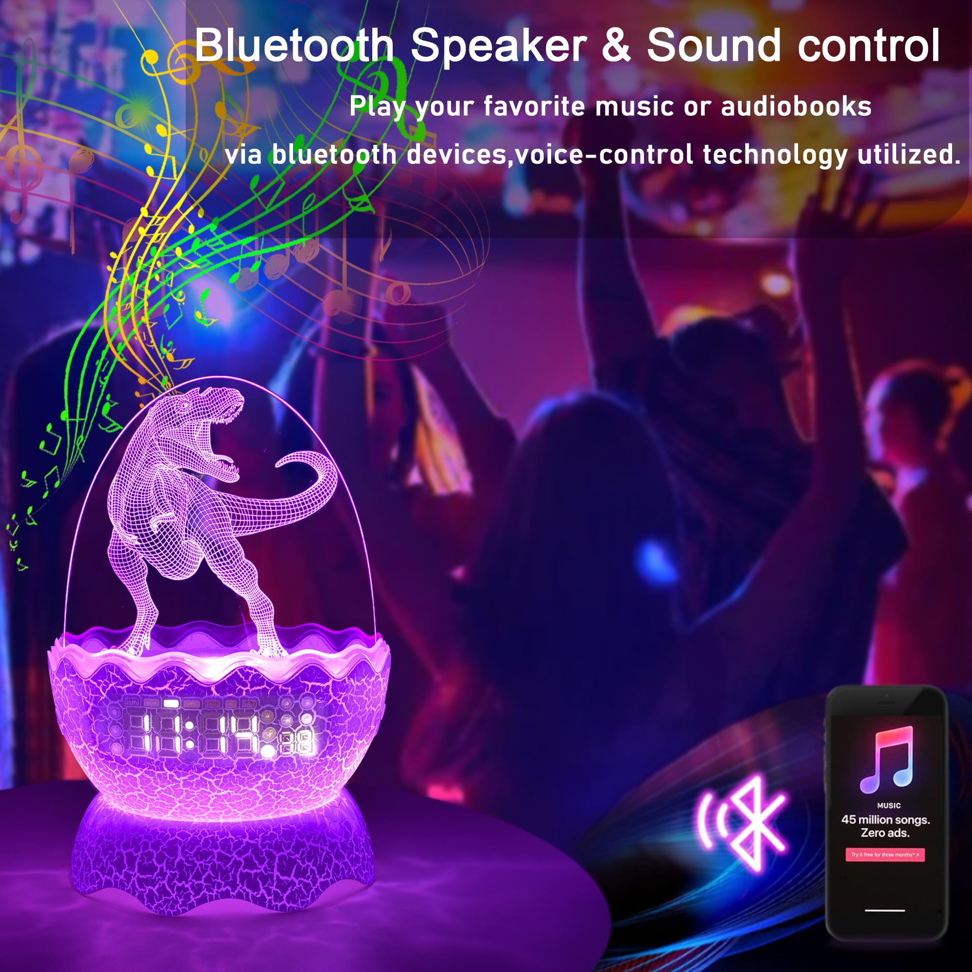 Childrenlive Dinosaur Egg Night Light & Bluetooth Speaker, Multicolor with Remote Control & Timer, Model QX006, Perfect Gift for Kids