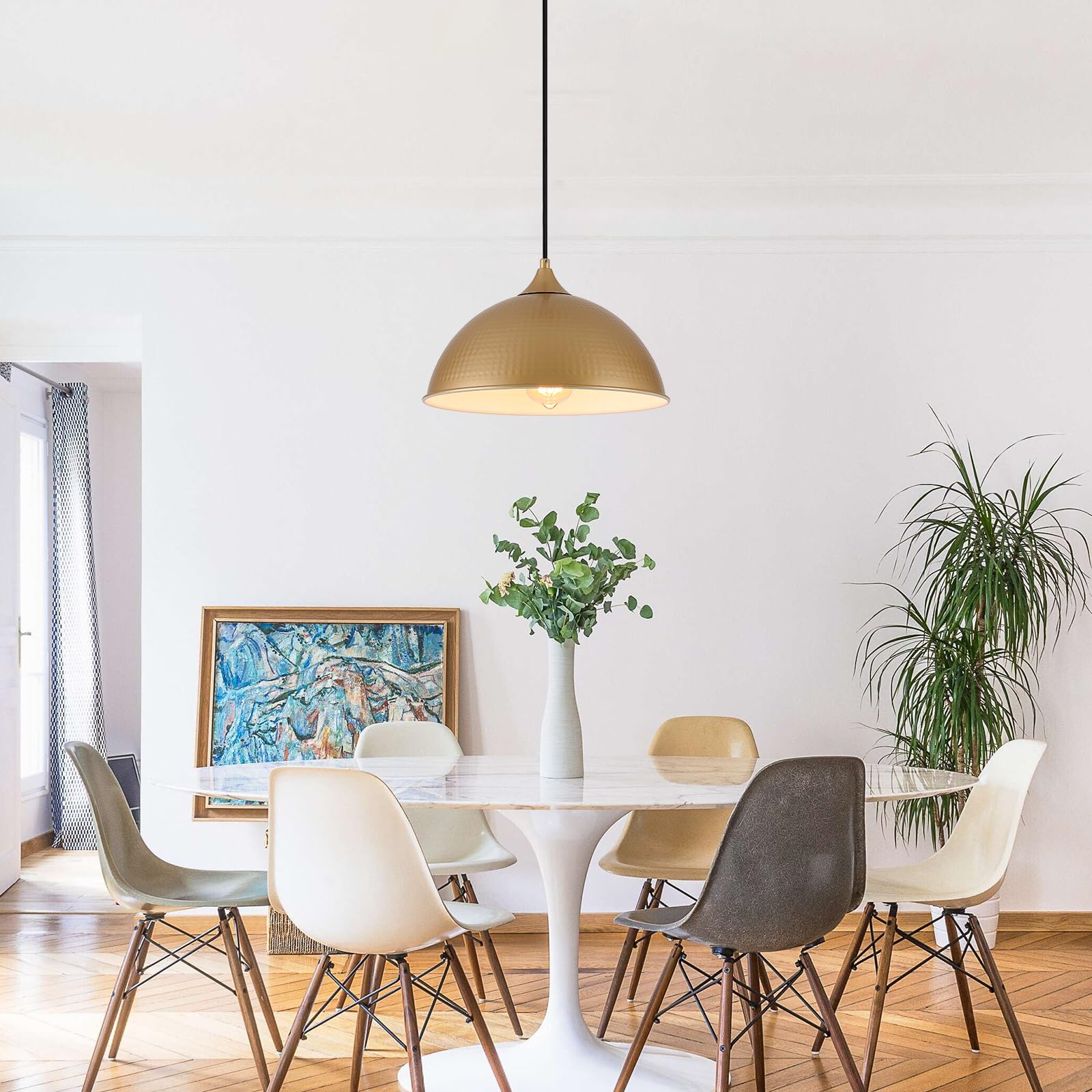 Miaybph Pendant Lights Kitchen Island, 12'' Gold And White Dome Pendant Light Vintage Industrial Hanging Light Fixtures For Dini