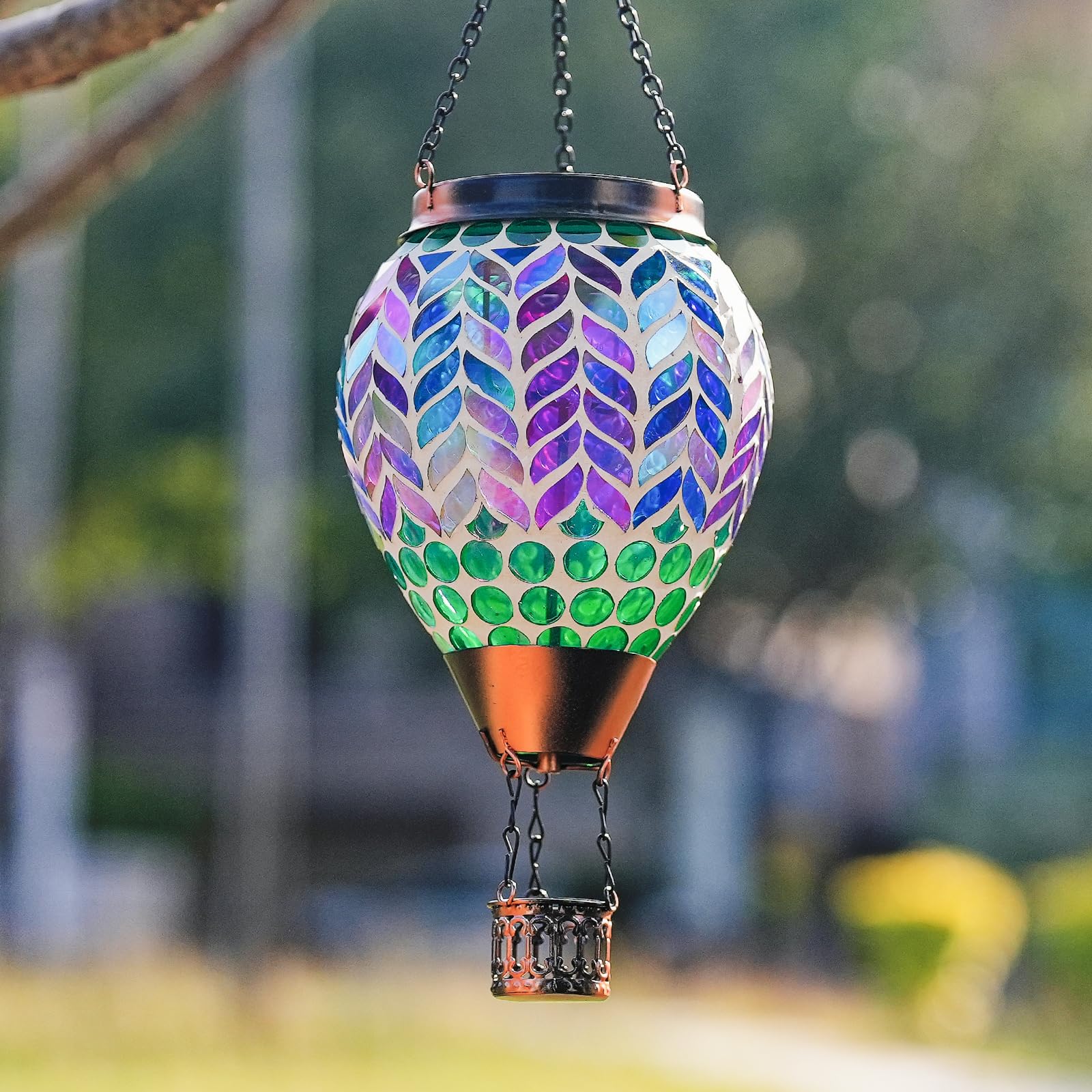 Dreamskip Mosaic Hot Air Balloon Solar Lanterns Outdoor Waterproof  Colorful Glass Solar Hanging Lantern Lights For Garden Patio Yard Gifts For Women Mom Grandma