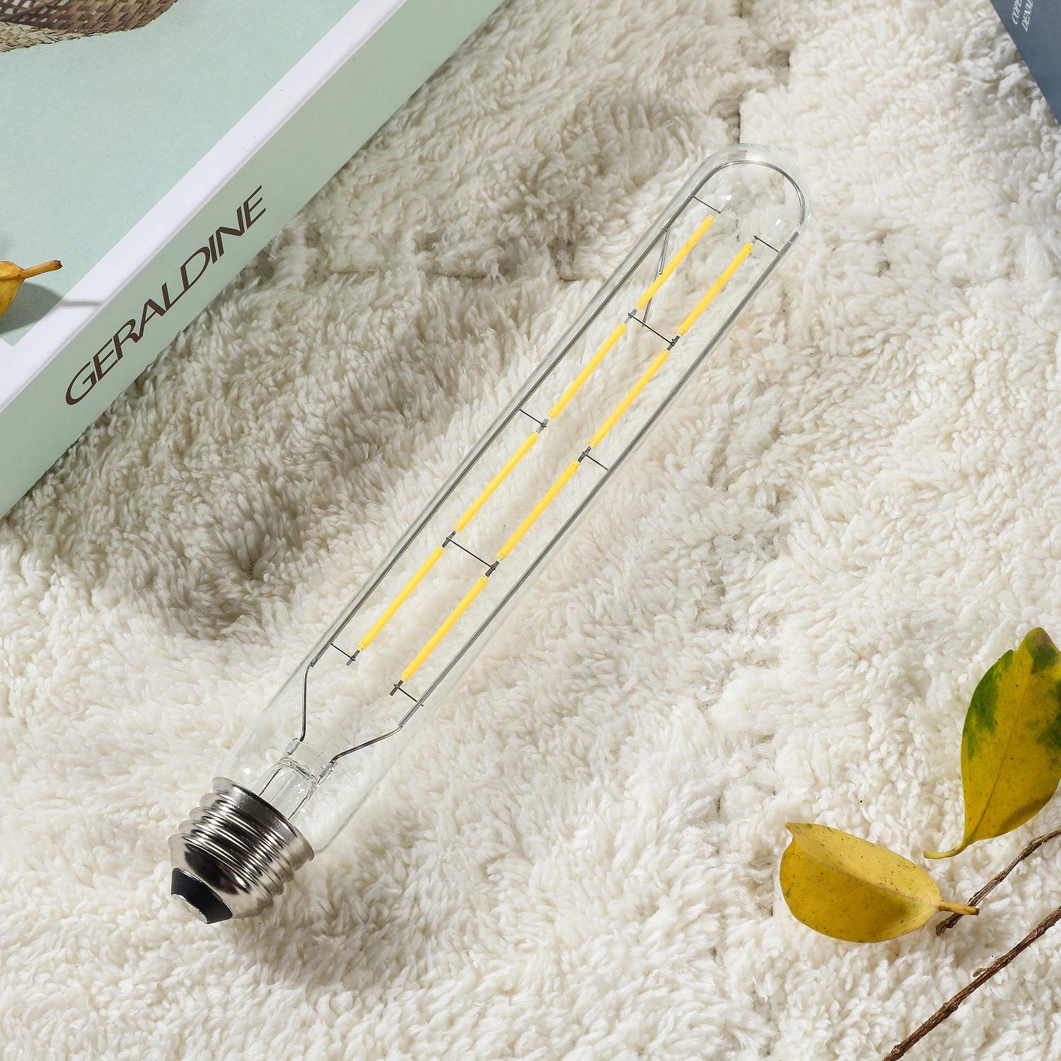 Leools 8W Dimmable Edison LED Tubular Bulb T10, 4000K Daylight, Glass, 4-Pack