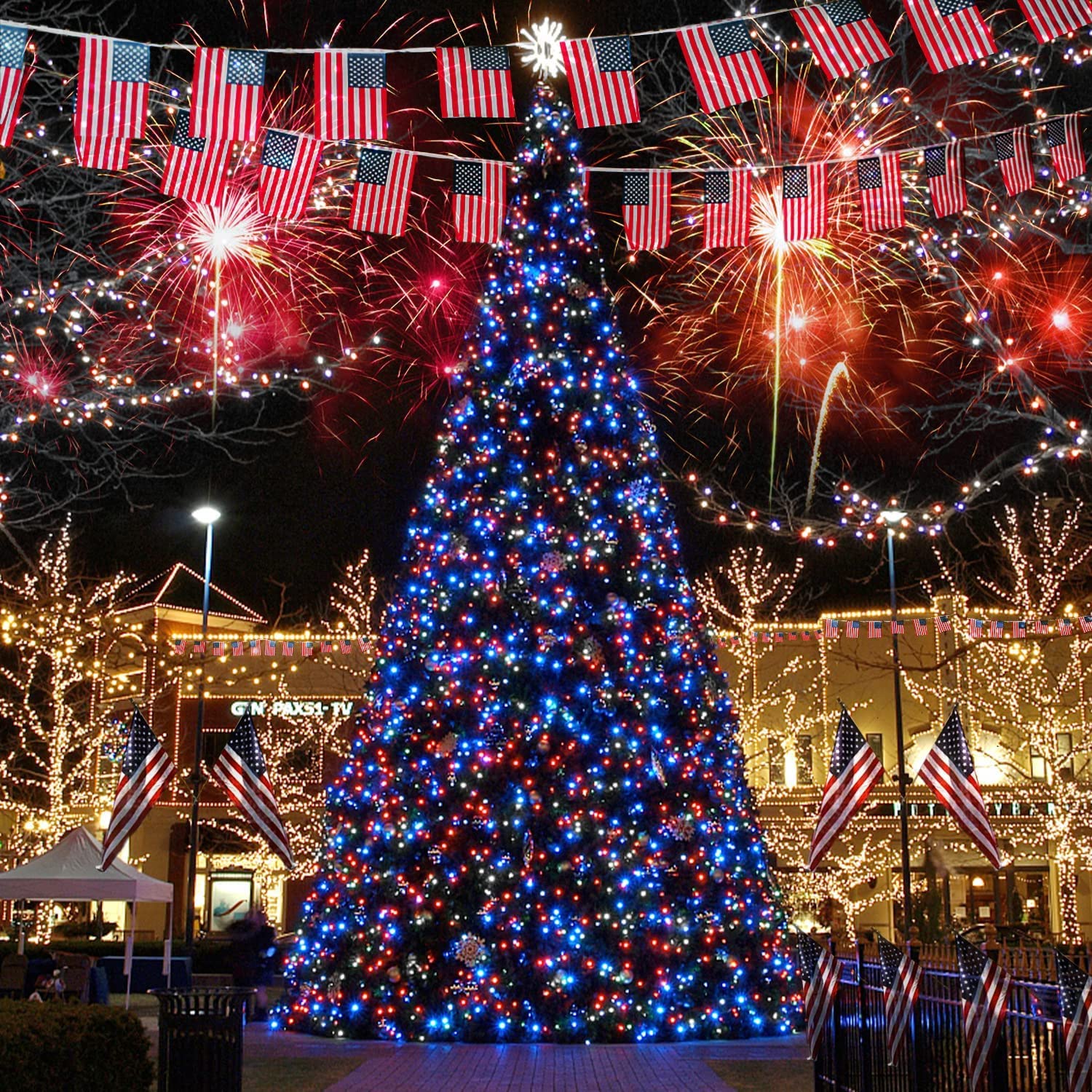 Jmexsuss 100 Led 4Th Of July Decoration, 33Ft Red White And Blue Lights Plug-In, 8 Modes Patriotic 4Th Of July Lights For Indoor
