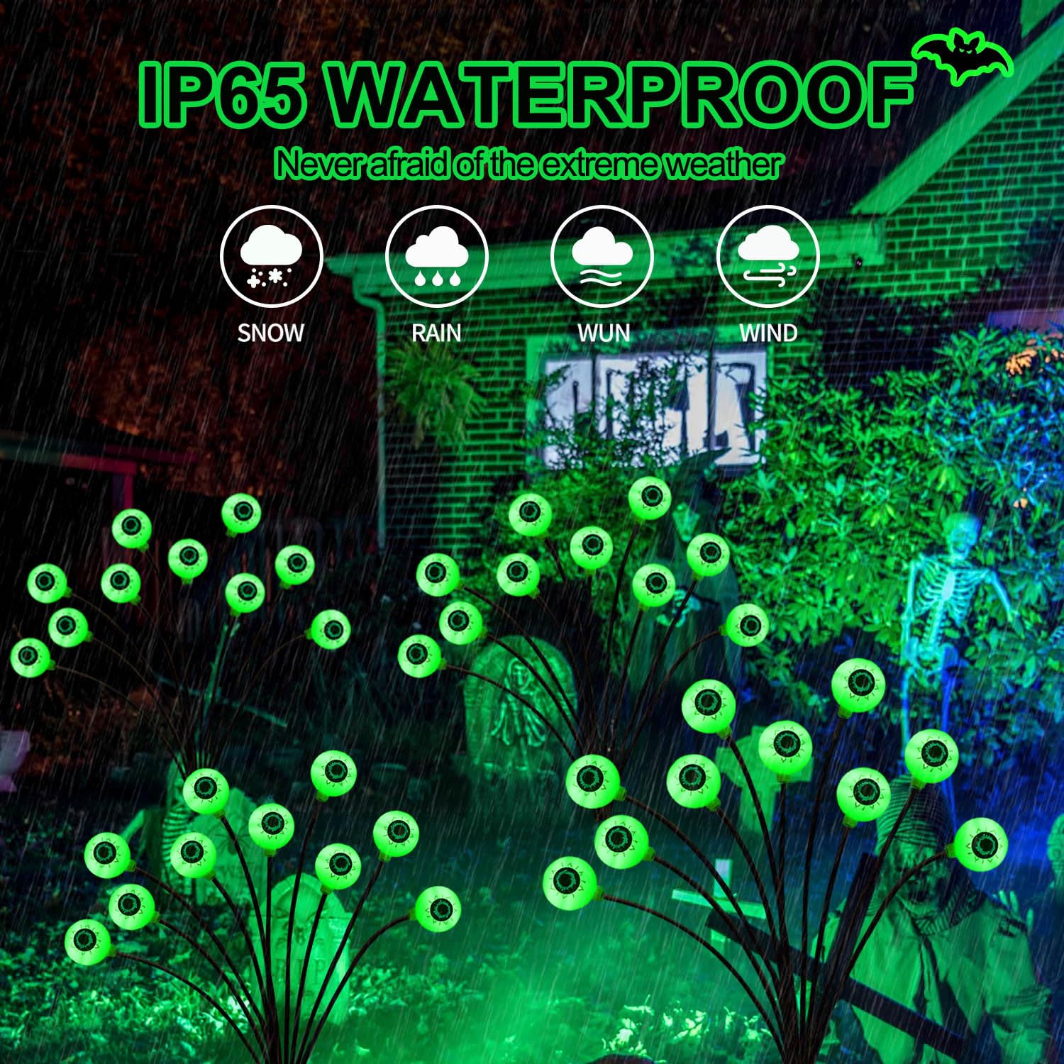 Halloween Decorations Outdoor Eyeball Lights, 2 Packs 20Leds Solar Halloween Pathway Lights Swaying By Wind, 2 Modes Waterproof Solar Halloween Stake Lights For Garden Yard Porch Patio Pathway