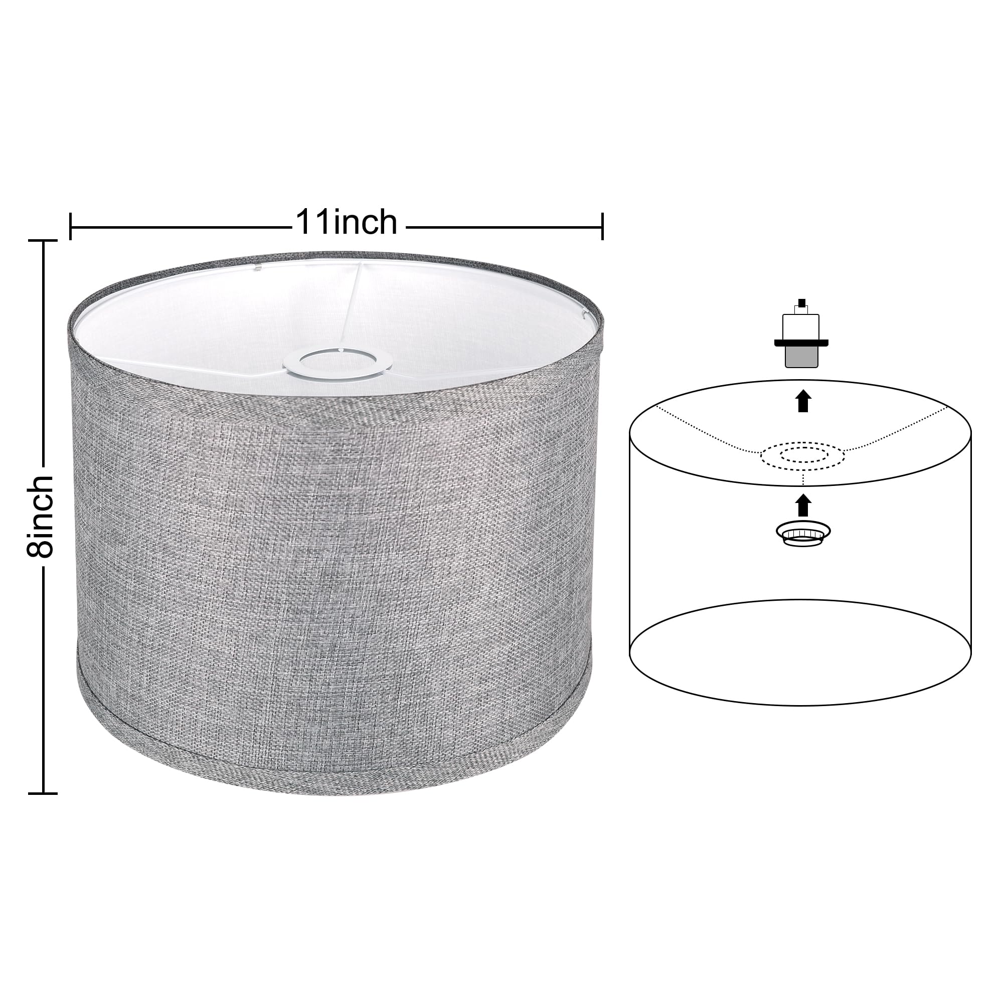 Rottogoon Gray Fabric Drum Lampshade, 11&quot;X11&quot;X8&quot;, Modern Spider Fitter For Floor/Table Lamps