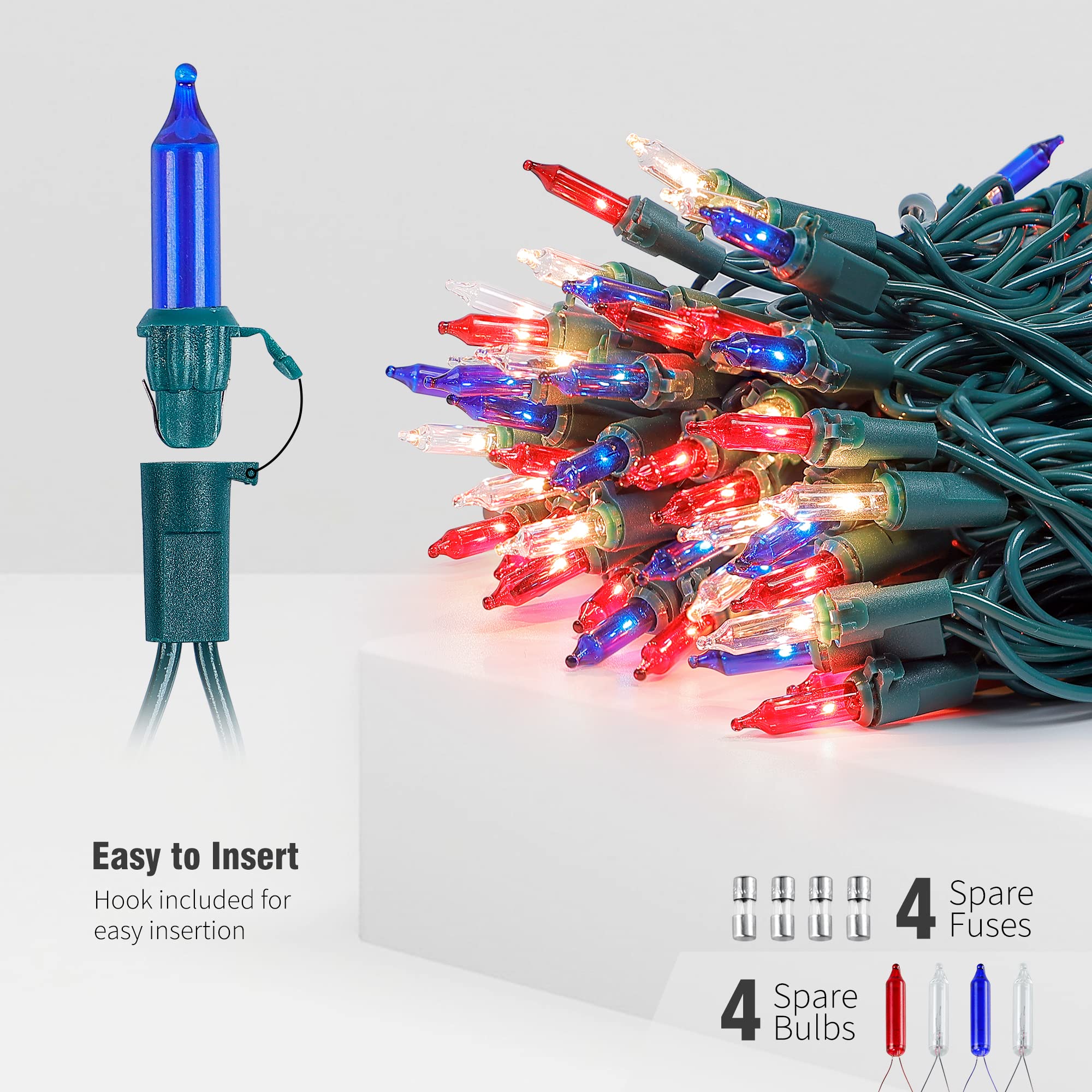 Hopolon 50 Count Red White Blue Mini String Lights, 13Ft Incandescent, 2Pack For 4Th Of July Indoor Outdoor Decor