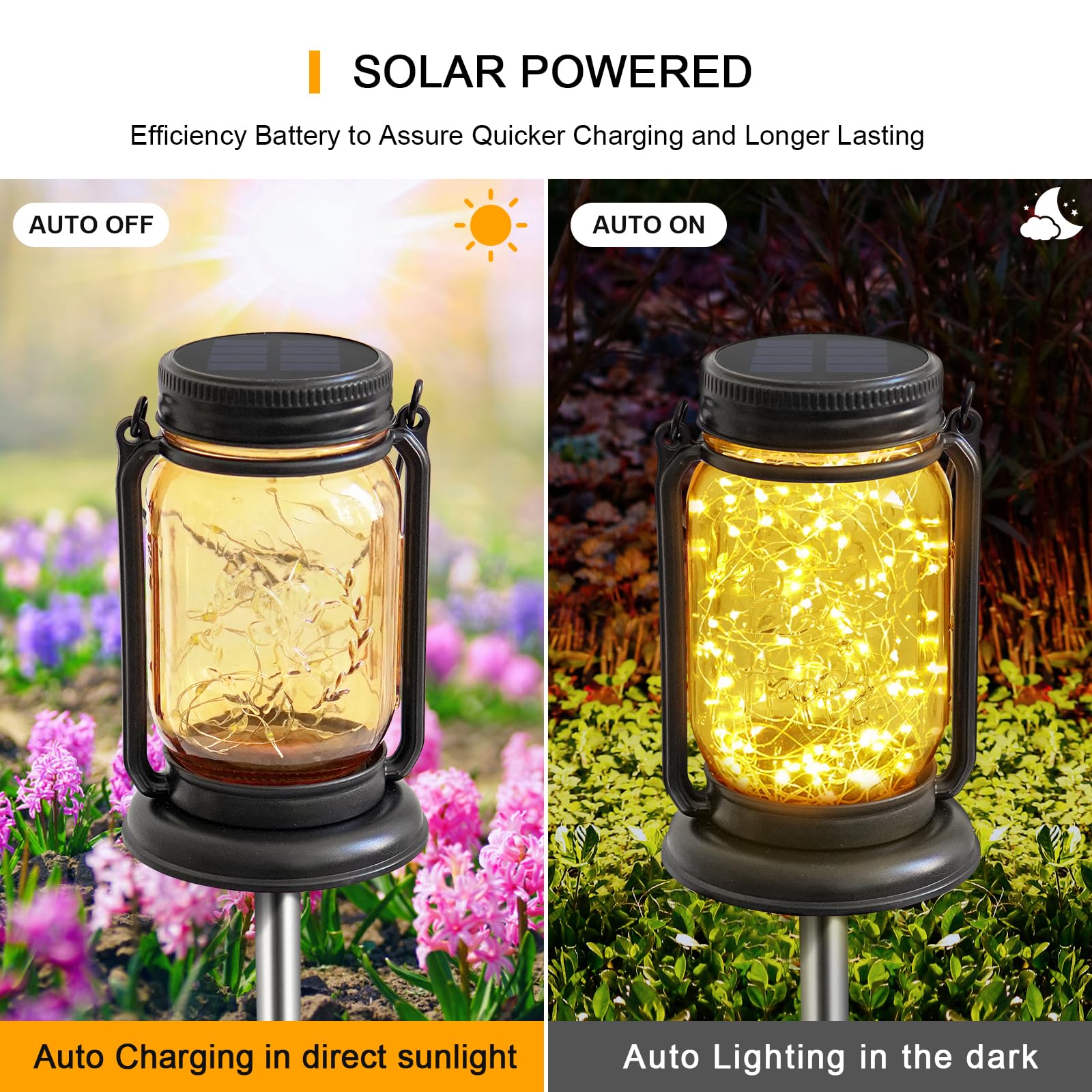 YJFWAL 4 Pack Hanging Solar Lantern Lights, Vintage Glass, Warm White, Waterproof for Patio, Yard, Lawn, Tree
