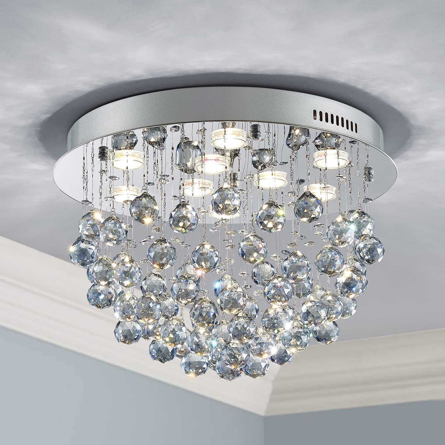 Saint Mossi 22006 9-Lights Modern K9 Crystal Chandelier Light Fixture,Flush Mount Ceiling Light, Perfect for Bedroom, Dining Roo