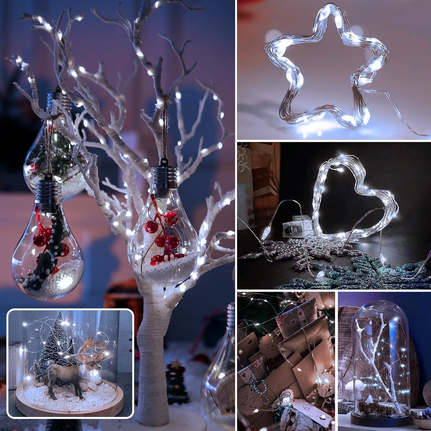 6 Pack Fairy Lights Battery Operated 7Ft 20 Led Mini String Lights Twinkle Lights Silver Wire Firefly Starry Lights For Mason Jars Wedding Party Christmas Centerpiece Decor, Warm White & Cool Whtie