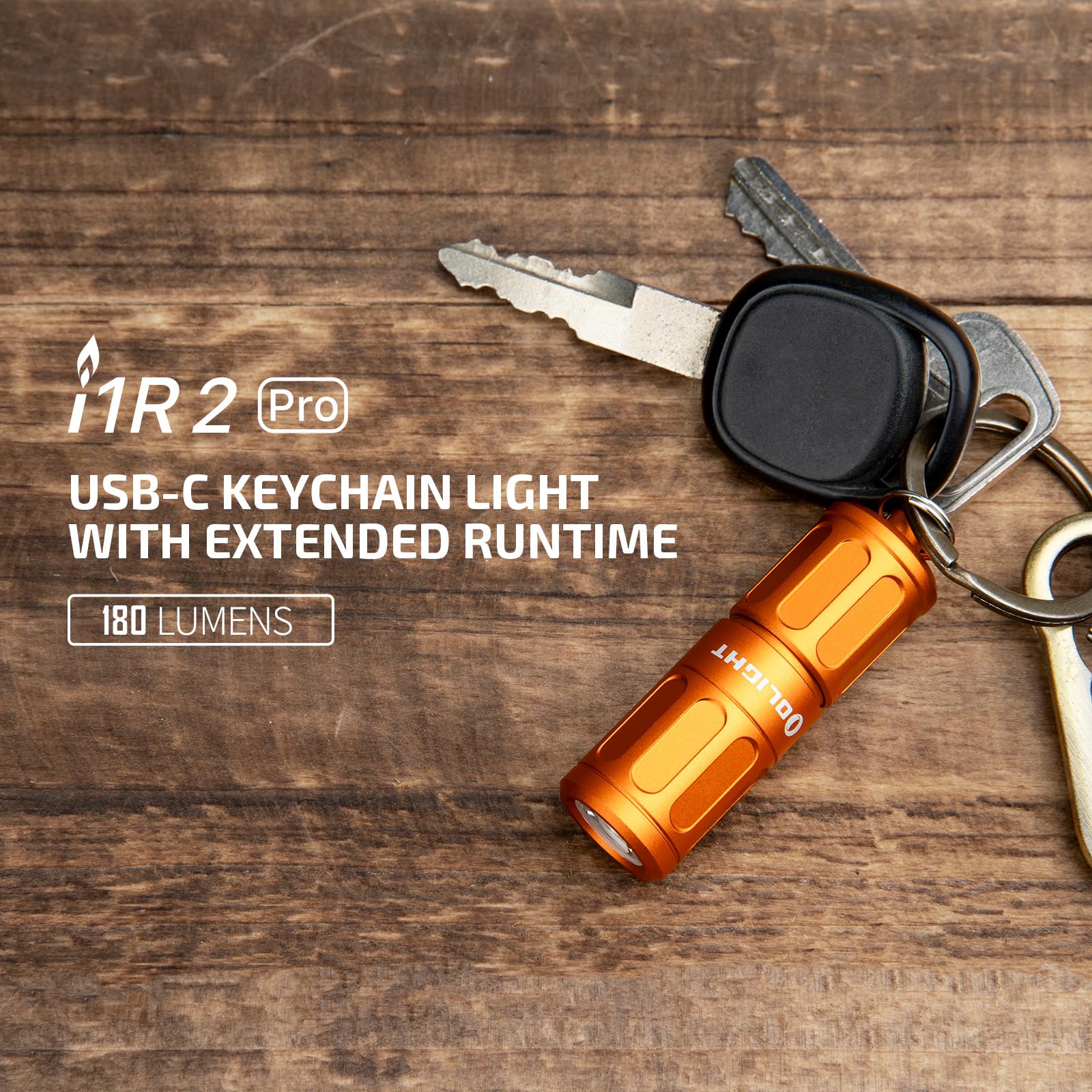 OLIGHT I1R 2 Pro EDC Keychain Flashlight 180 Lumens Rechargeable Aluminum Capsule Orange