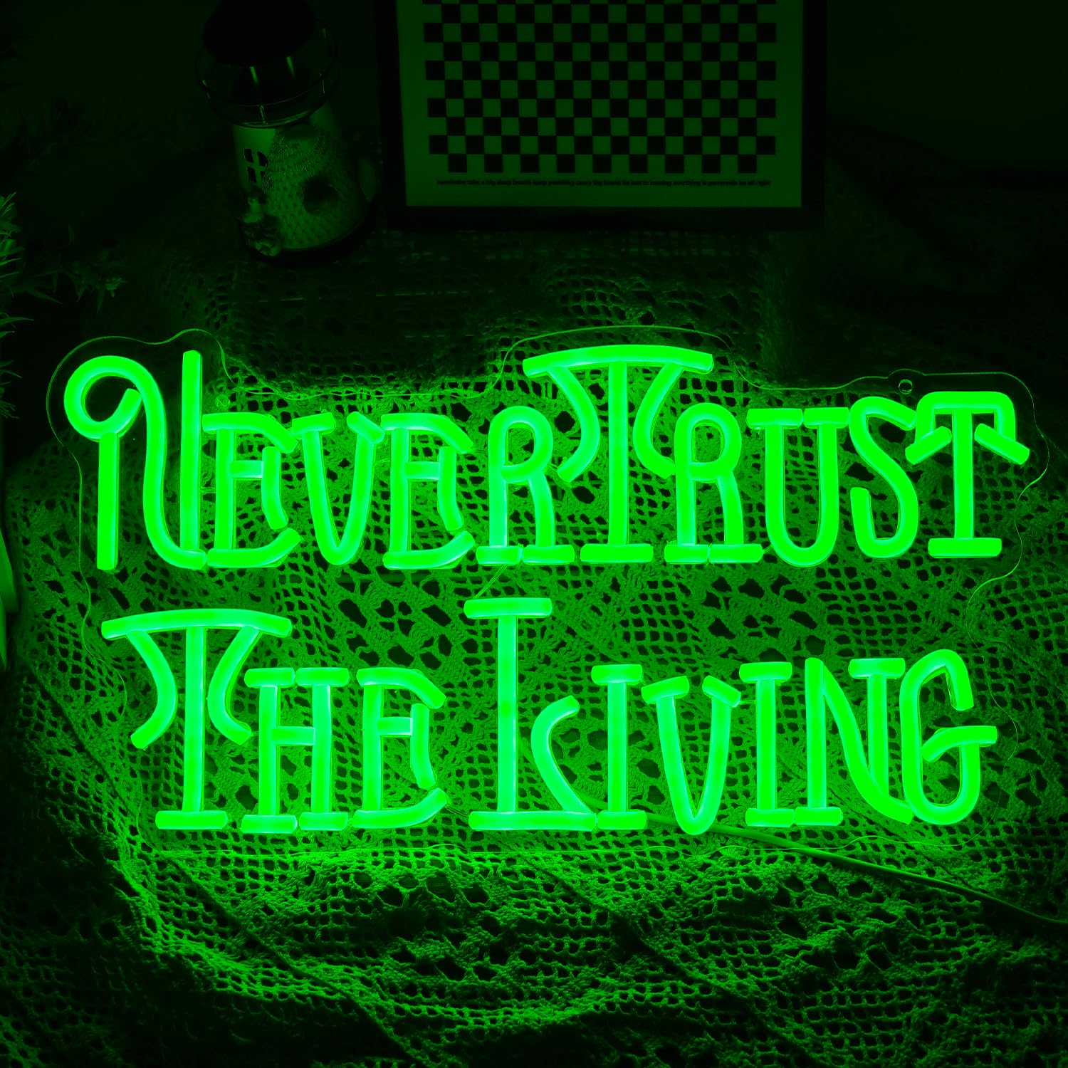 GNVETZLL Neon Sign, Cool Green LED Light, Dimmable USB Powered, 17.3in  x 9.3in , Acrylic, Halloween Decor, Chamber of Secrets Script