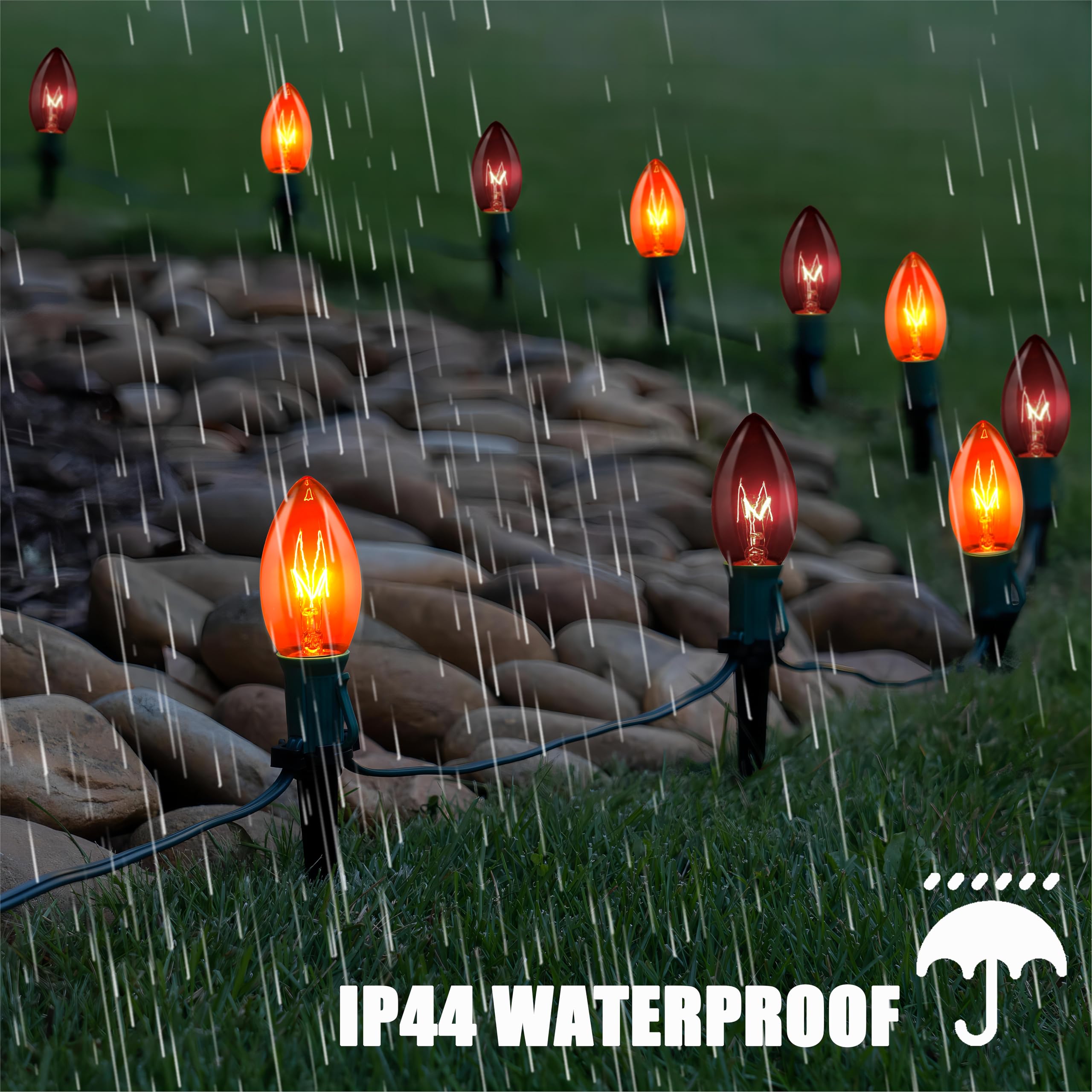 Egcol 19.5Ft Halloween Pathway Lights, 10 Pack C9 Orange & Black Bulbs, Connectable, Ul Listed, Outdoor Garden Yard Driveway Law