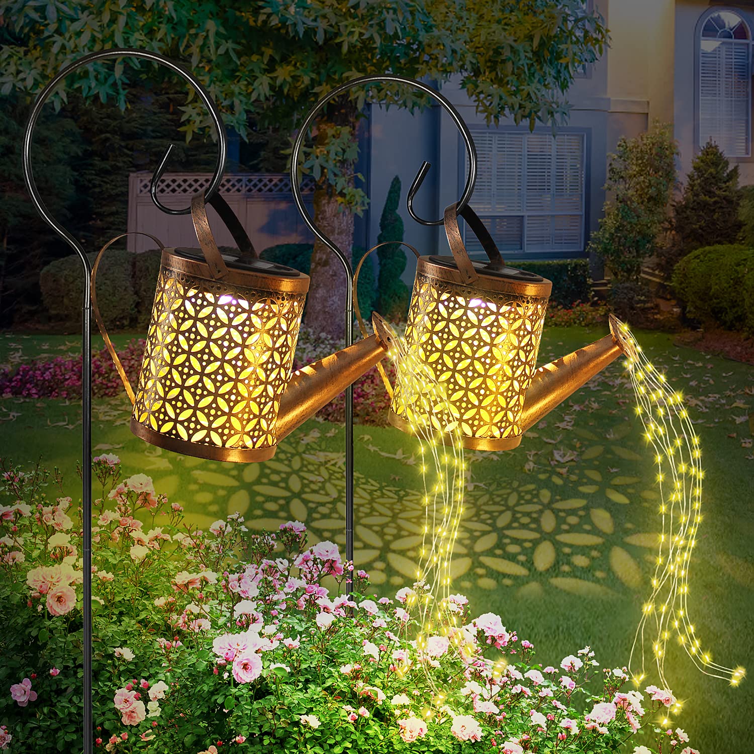 Maleyt Solar Watering Can Lights, Copper Retro Metal, 2 Pack, Waterproof Outdoor Lanterns for Garden Decor