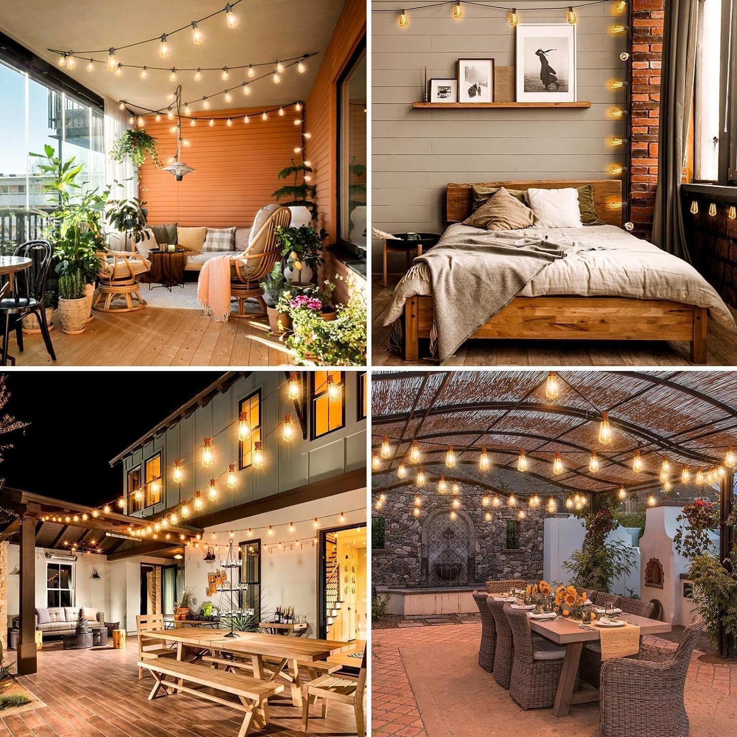 Litogo 42Ft Led Outdoor String Lights, Waterproof Warm White Patio Lights With St38 Vintage Edison Bulbs, Model Lg01Zz01
