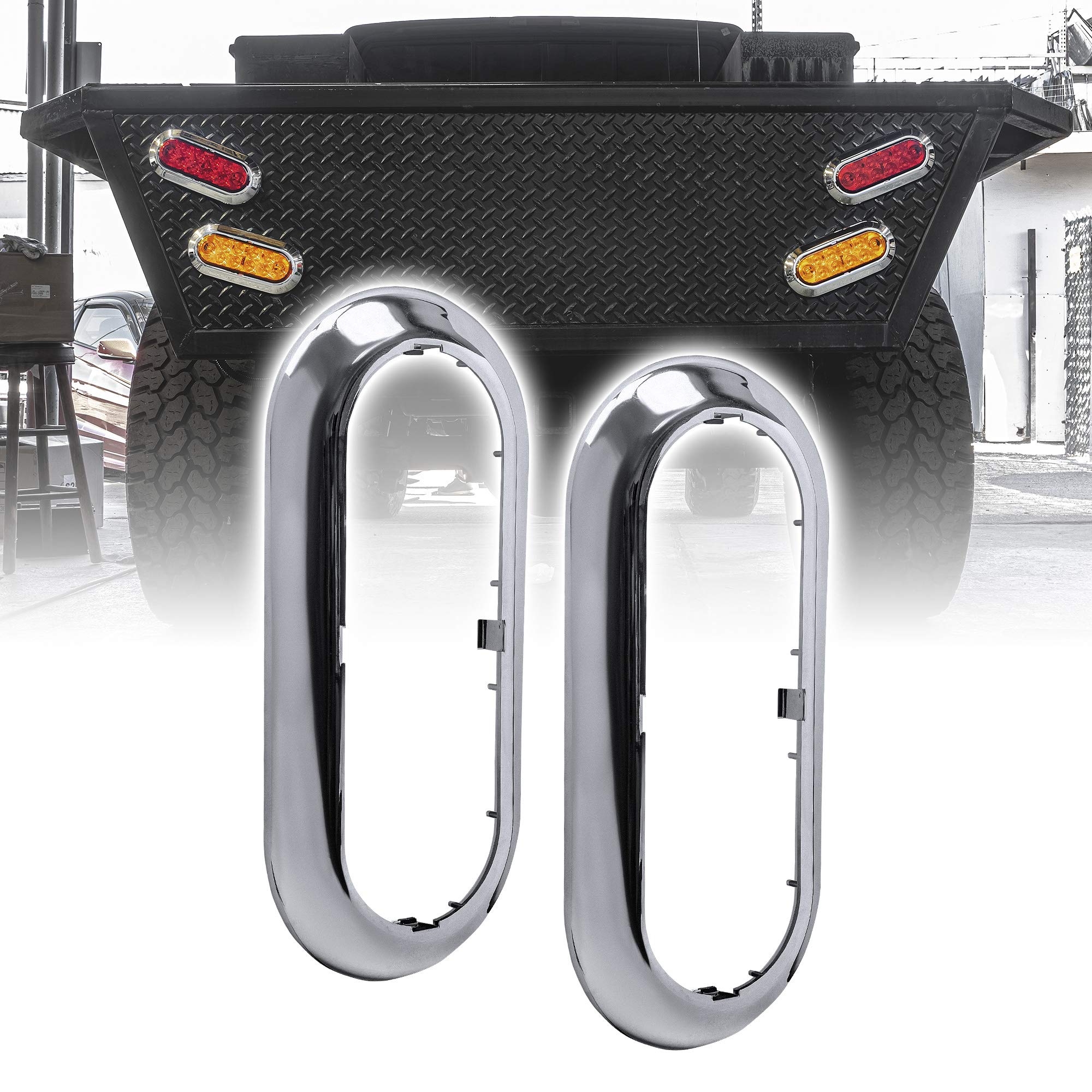 Online Led Store True Mods 2Pc 6 Inch Oval Trailer Tail Light Chrome Bezel [Compatible Model: Tbl6110] [Snap-On Install] [Screws Cover-Up] For Tbl6110 Surface-Mount Trailer Tail Lights