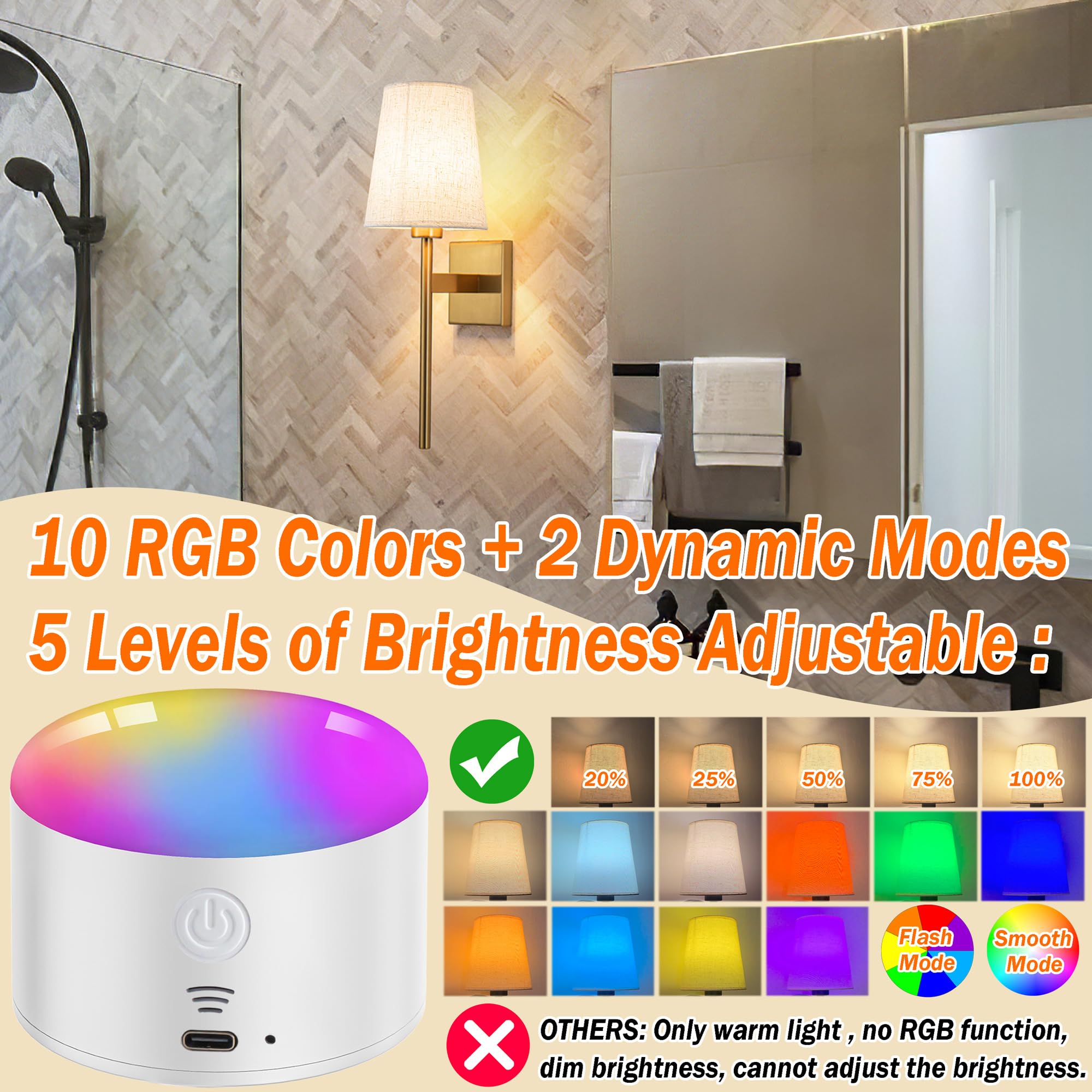 Battery Operated Wall Sconce Set Of Two, Wireless Wall Sconce Lighting With Remote Control, Indoor Dimmable Battery Operated Wal