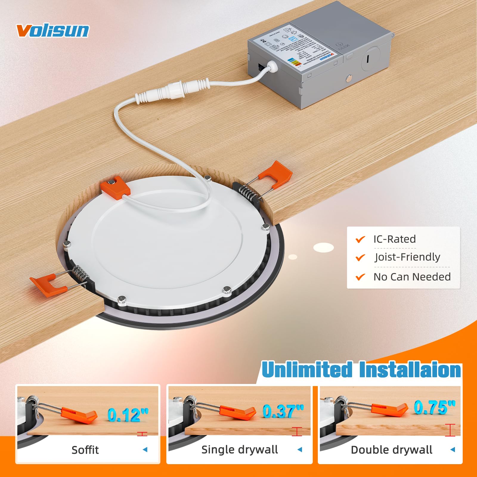 VOLISUN 6 Inch Dimmable Black Recessed Lighting, 24 Pack, 5CCT LED, ETL Certified, Model 21364ZM