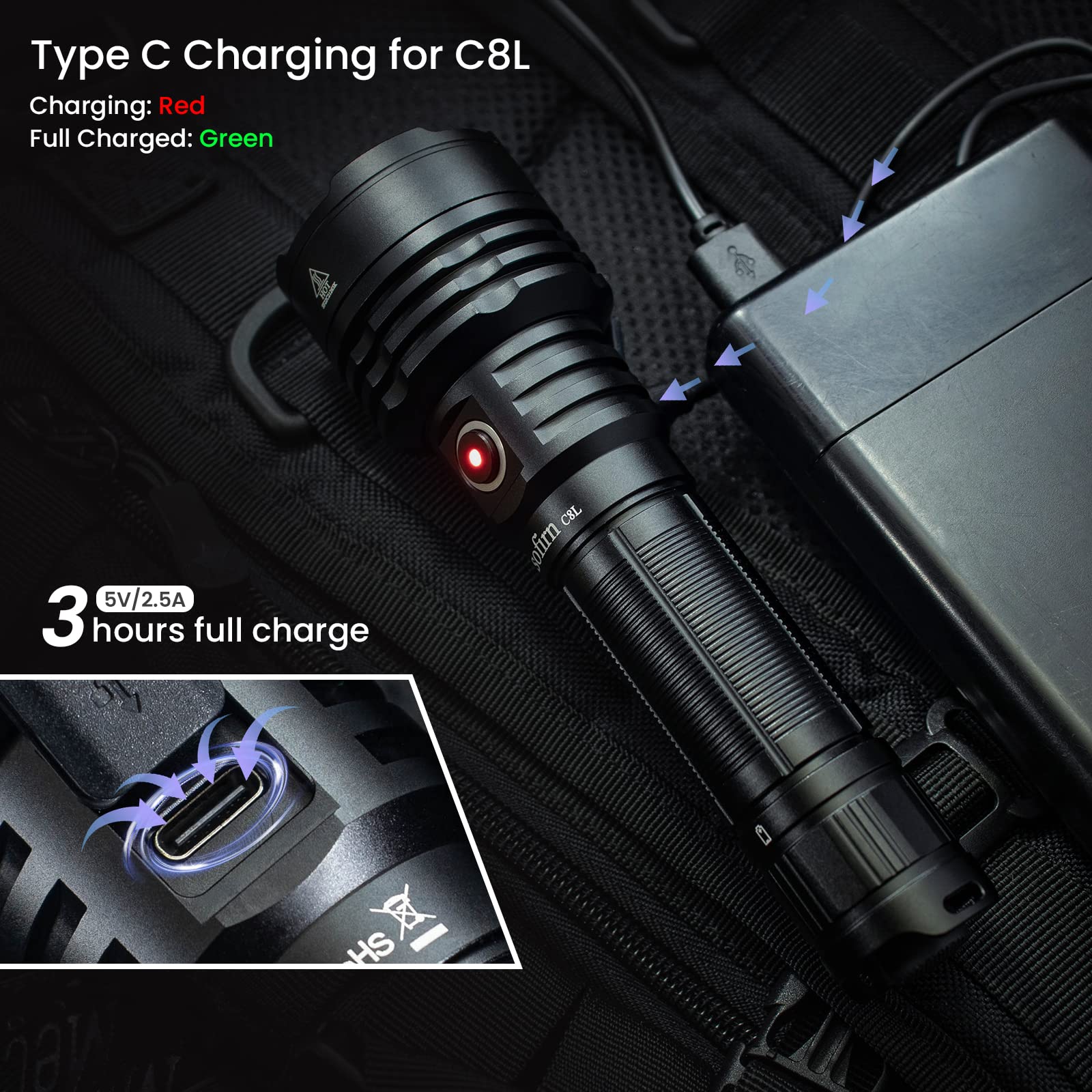Sofirn C8L Rechargeable Flashlight - 3100 Lumens, 531m Range, IPX8 Waterproof, C8-001 Model