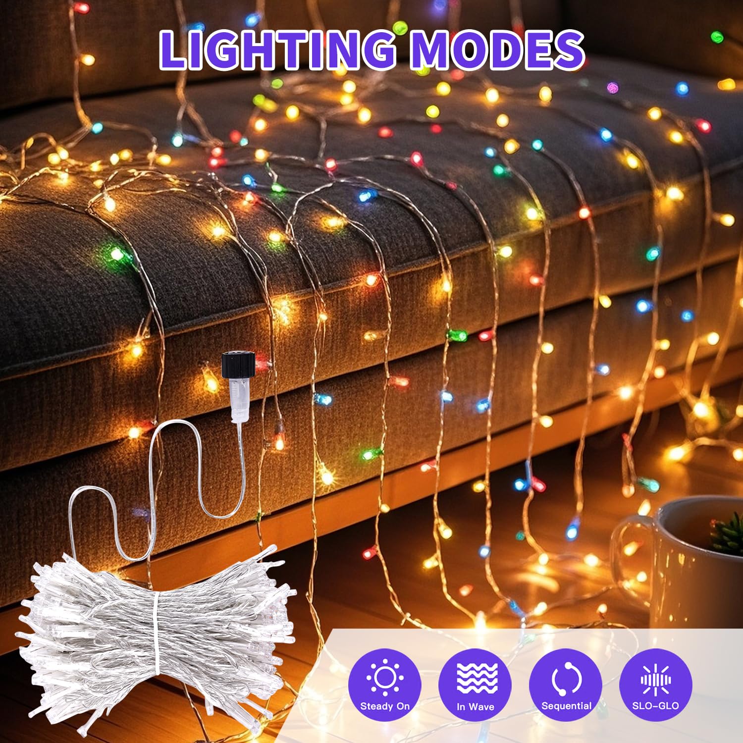 Etinga 100 Led String Lights 33Ft Multicolor  Plug In Fairy Lights With 8 Modes  Indoor Outdoor Christmas Lights For Tree Bedroom Patio Yard Holiday Party Decor (Multicolor  100 Led 33Ft)
