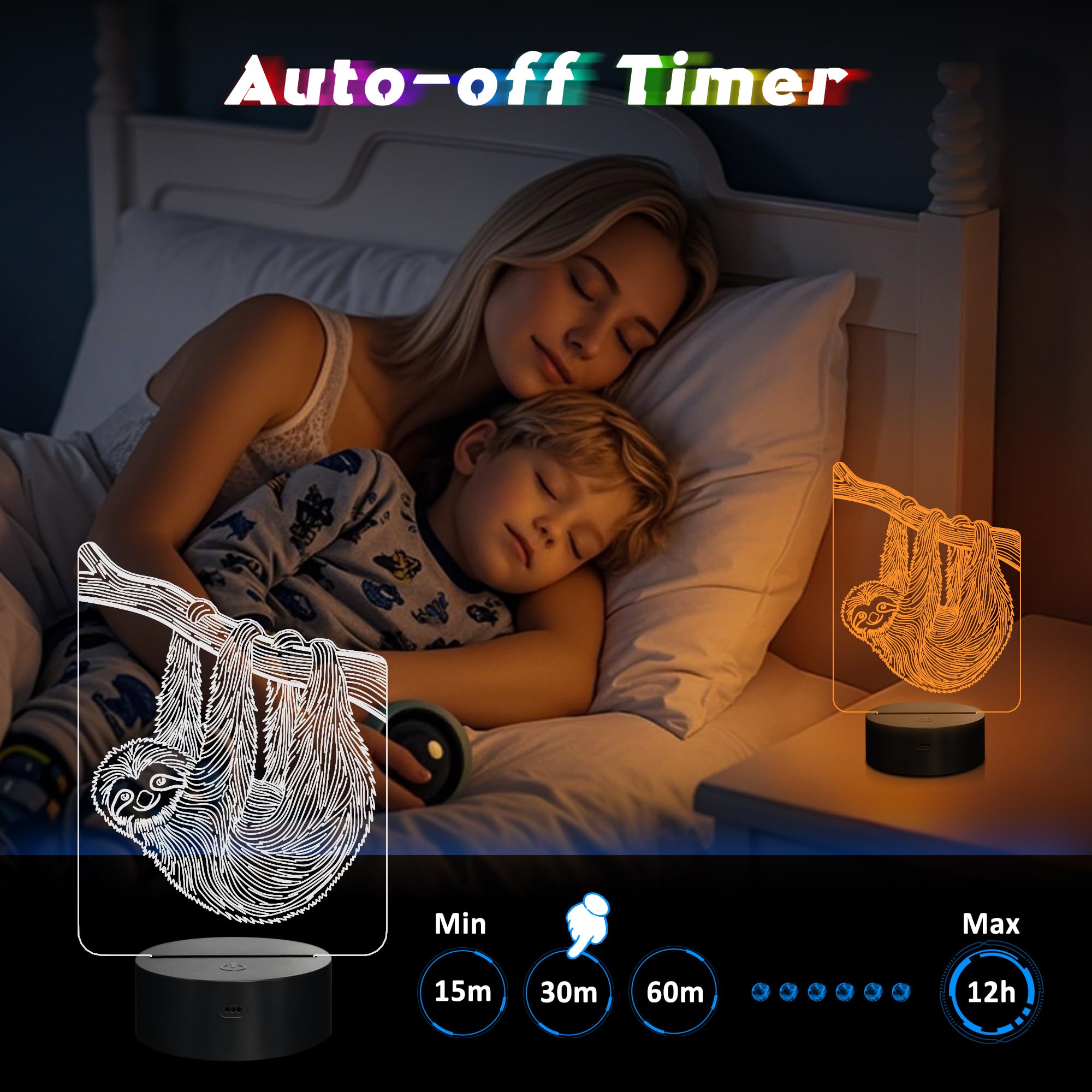 CoolGift Mart Sloth Night Light, 3D LED Lamp, Remote Control, Timer, 16 Colors, Model FS-2810-9999