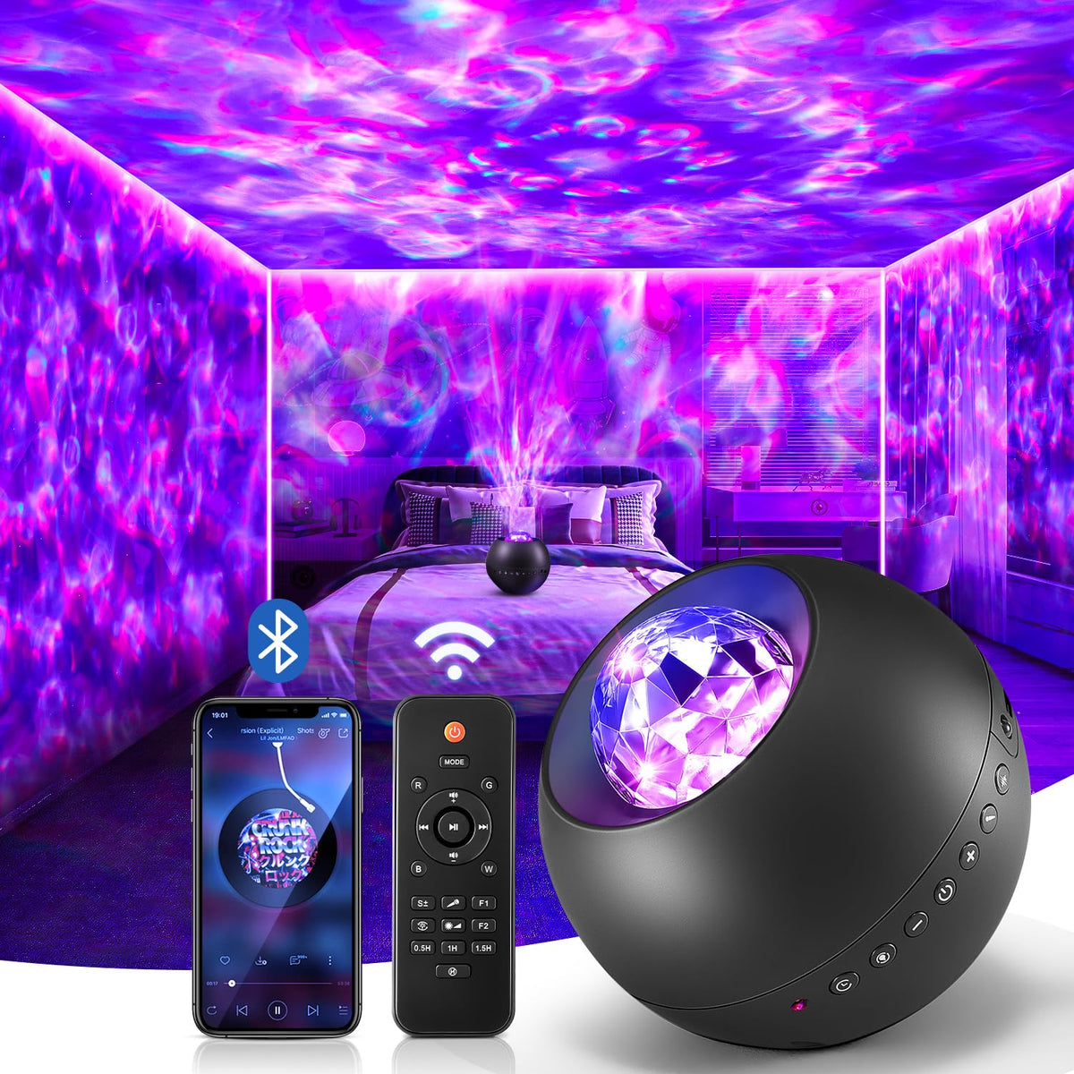 Galaxy Light Projector, 210 Light Effects Ceiling Projector,15 White Noise Galaxy Projector for Bedroom Adults,HiFi Bluetooth Ga