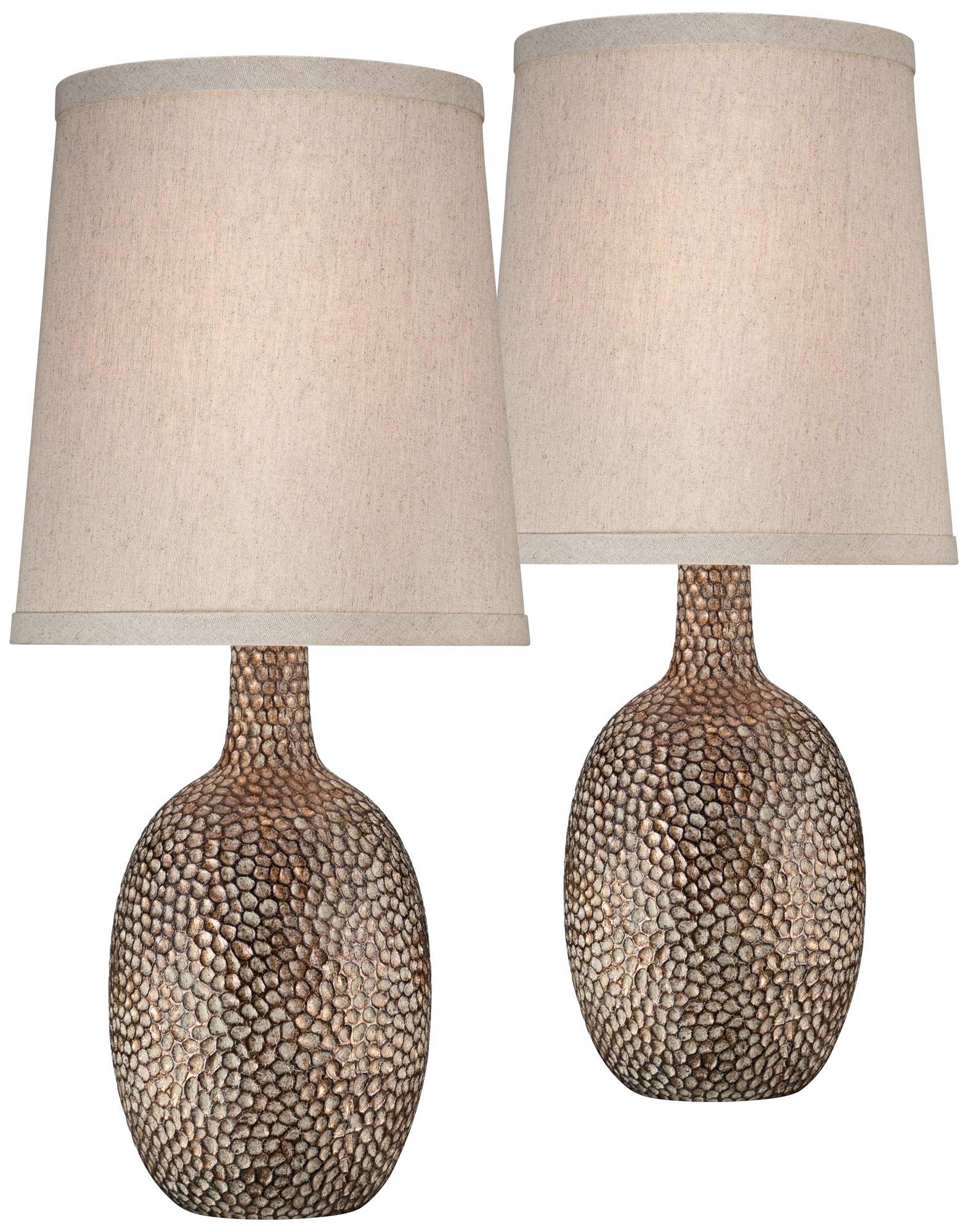 360 Lighting Rustic Farmhouse Accent Table Lamps Set of 2 Antique Bronze 23.5in Tall Natural Linen Shade Model 16Y75
