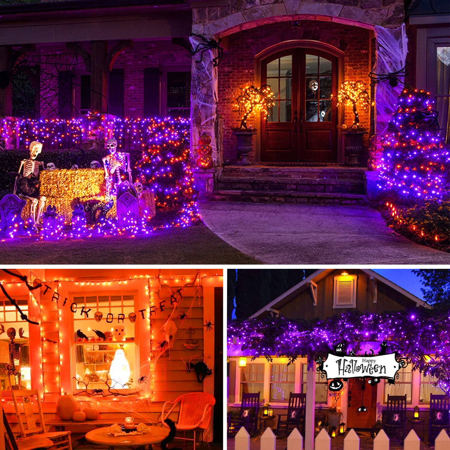 JMEXSUSS Halloween String Lights, 250 LED, Color Changing, Orange & Purple, 15 Modes, Waterproof, Remote Control, Model EXS-S-0250-R