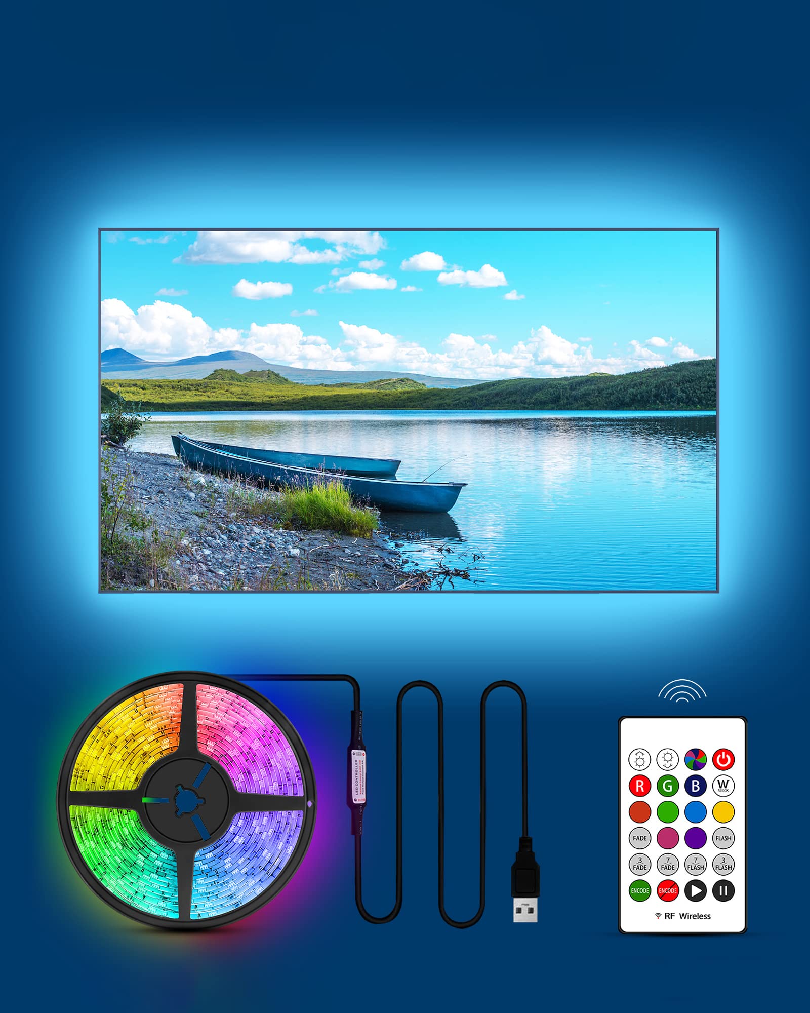 HAMLITE TV Backlight 55 inch, 11.5Ft Led Strip Lights USB Powered with Remote -Curve Design Sync on/Off with TV, Changing LED Ba