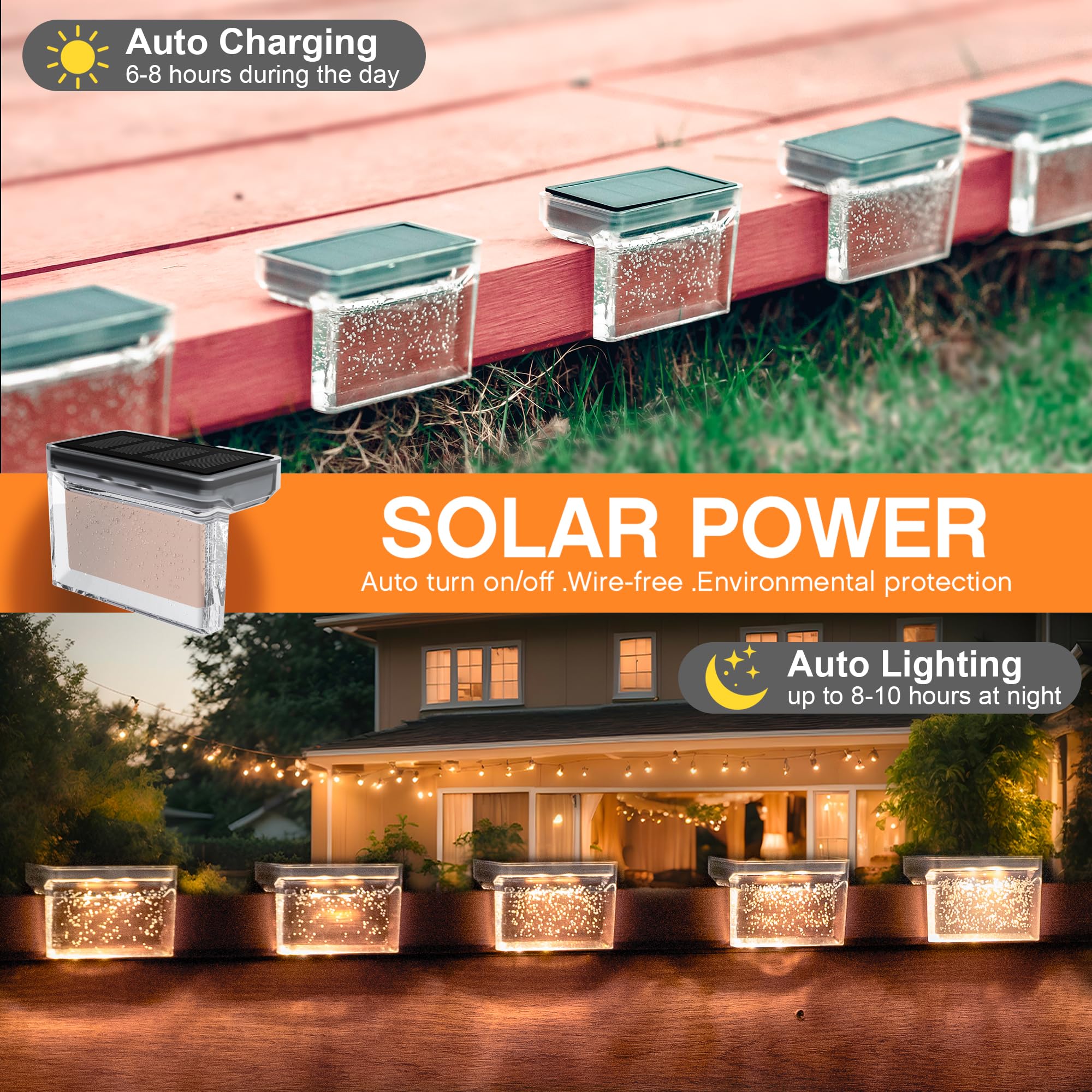 TIJNN Solar Deck Lights Outdoor, Outdoor Lighting, Waterproof LED Fence Light. Waterproof Led Solar Lights for Outdoor Stairs, S