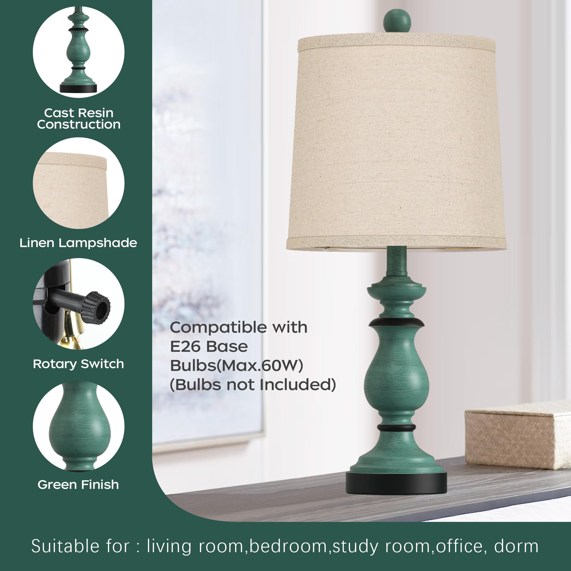 Partphoner Traditional Table Lamp Set Of 2, Rustic Farmhouse Table Lamps For Living Room Bedroom, 22'' Bedside Desk Lamps Vintag