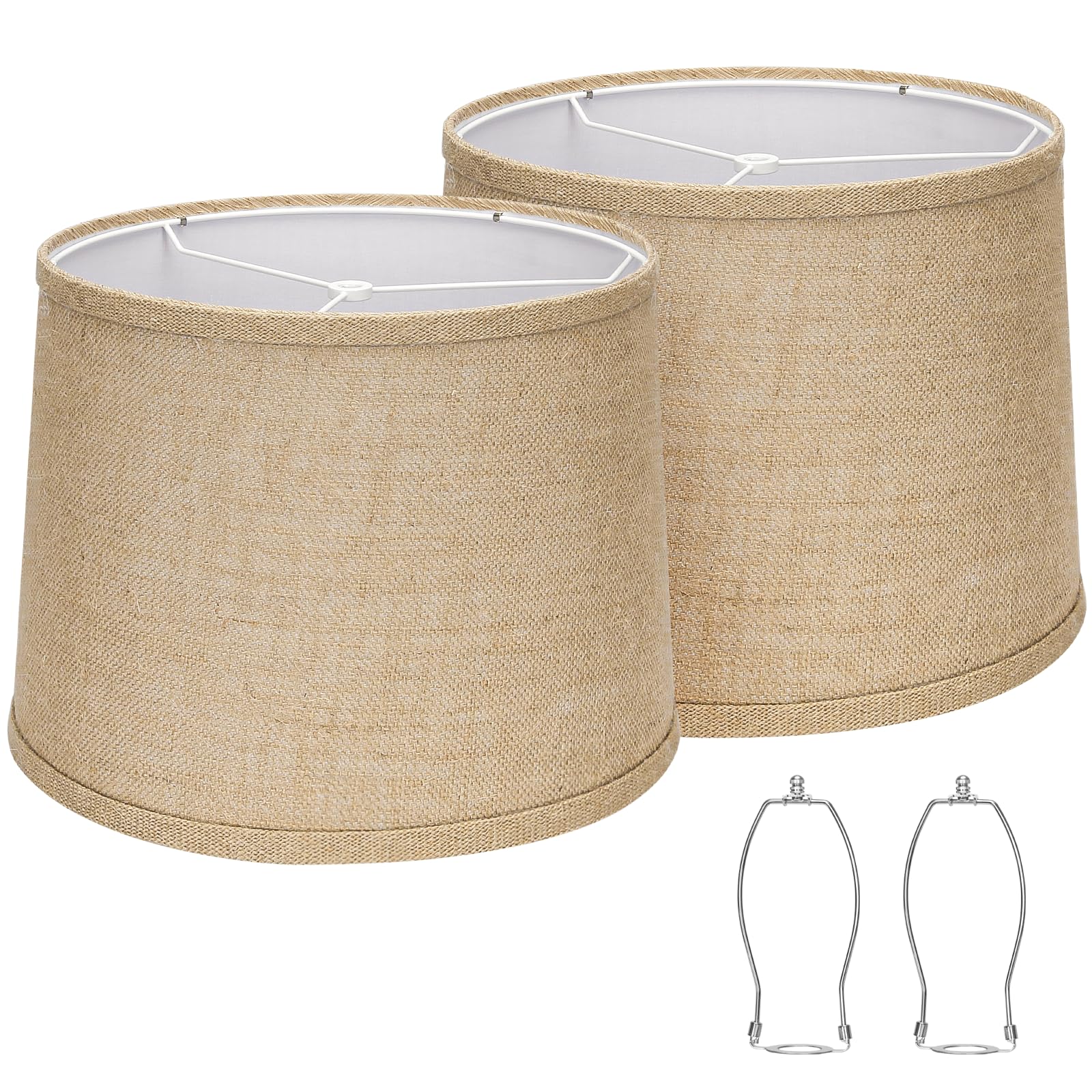 Seaside Village Burlap Lampshades Set of 2, 11.6in Top x 12.6in Bottom x 9.8in High, Brown, Spider Fitter, Hand