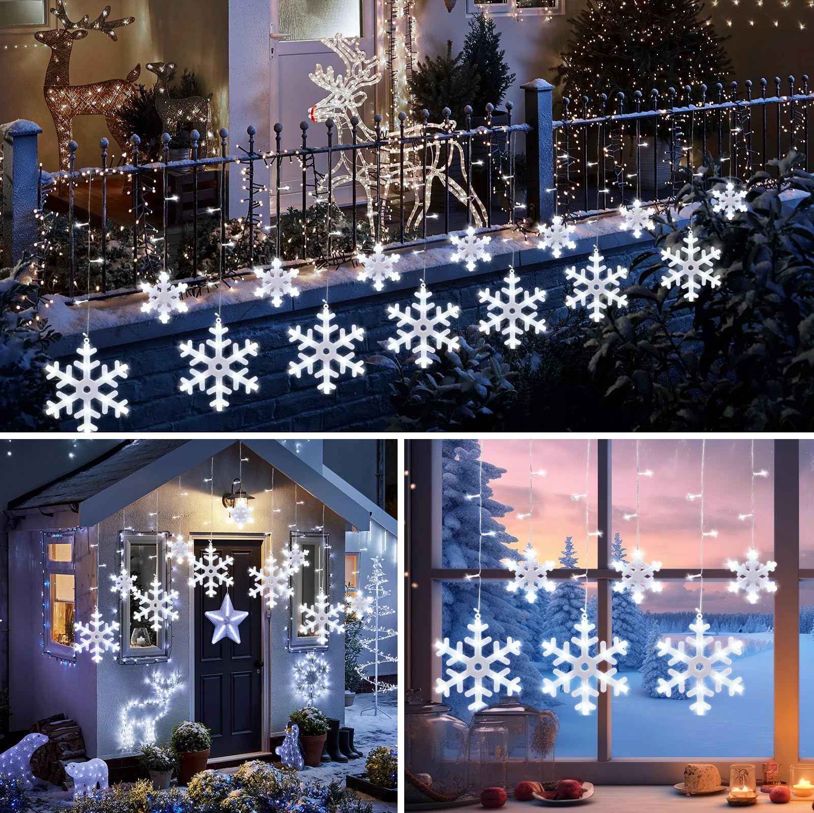 Brightown 13FT Christmas Snowflake Lights - 192LED, 16 Drops, 12 Modes, IP65 Waterproof, Connectable for Indoor & Outdoor Use
