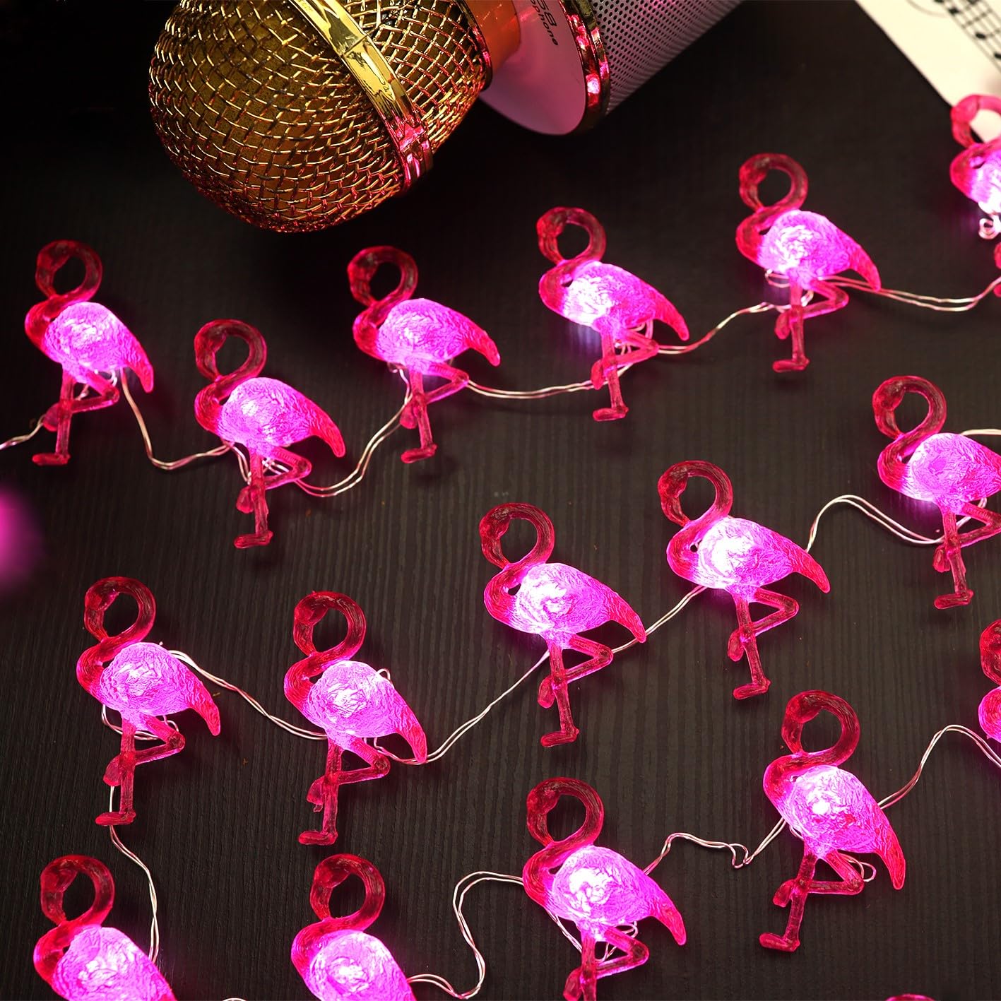 JASHIKA Vintage Pink Flamingo String Lights, 10ft, 30 LEDs, USB Powered, Multi-Function Remote Control, Decorative for Weddings & Events