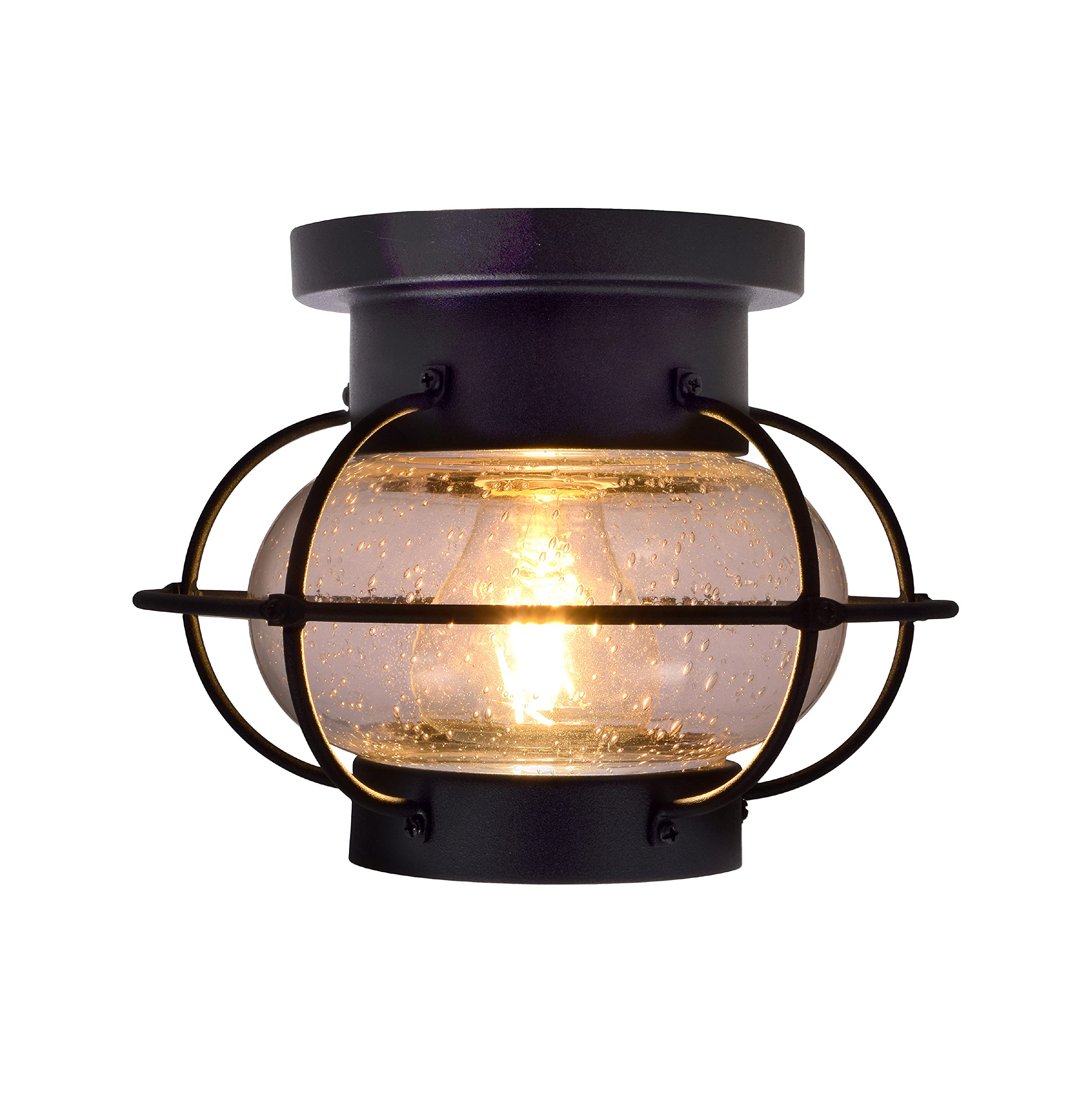 Sylvania Vintage Essex Cage Light Fixture, Semi-Flush Mount, Matte Black Finish, 1 60W Led Dimmable A19 Bulb Included (60115)