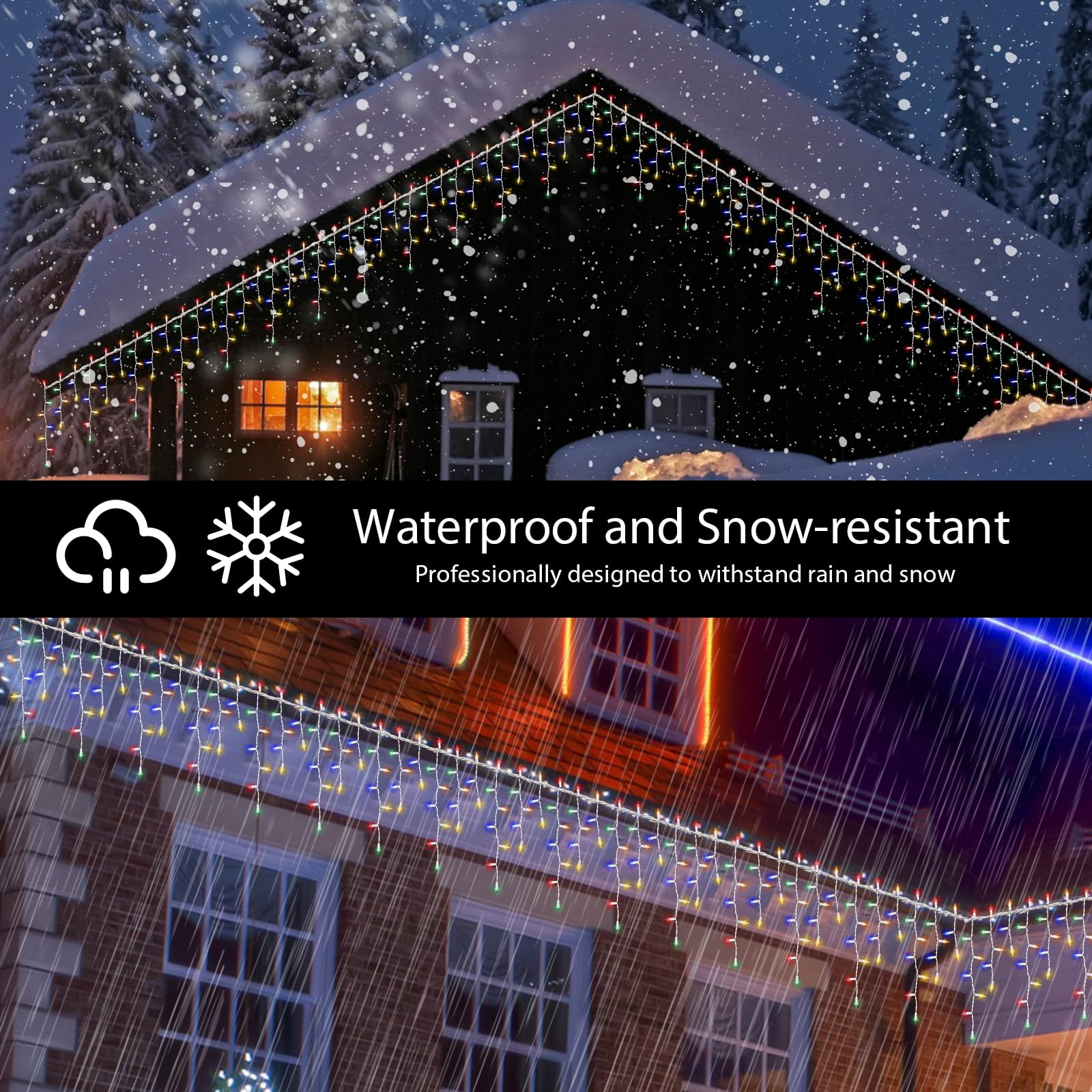 LAMPHOME 6.2FT Icicle Lights, 100 Multicolor Indoor/Outdoor Christmas Lights, White Wire, Model L8525