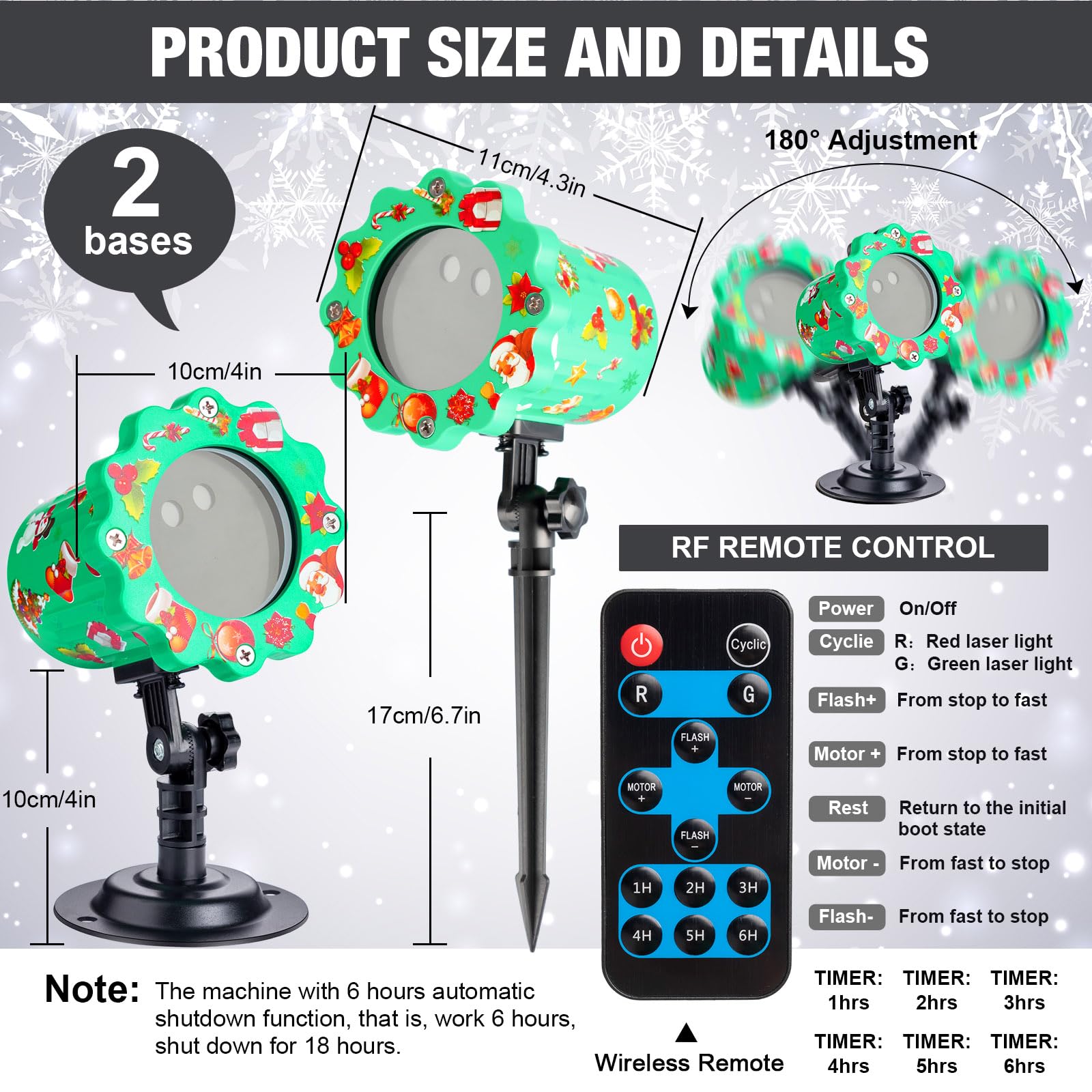 Treela Christmas Projector Lights Outdoor Waterproof LED with Remote Control, Cross Light, Red & Green for Yard Party