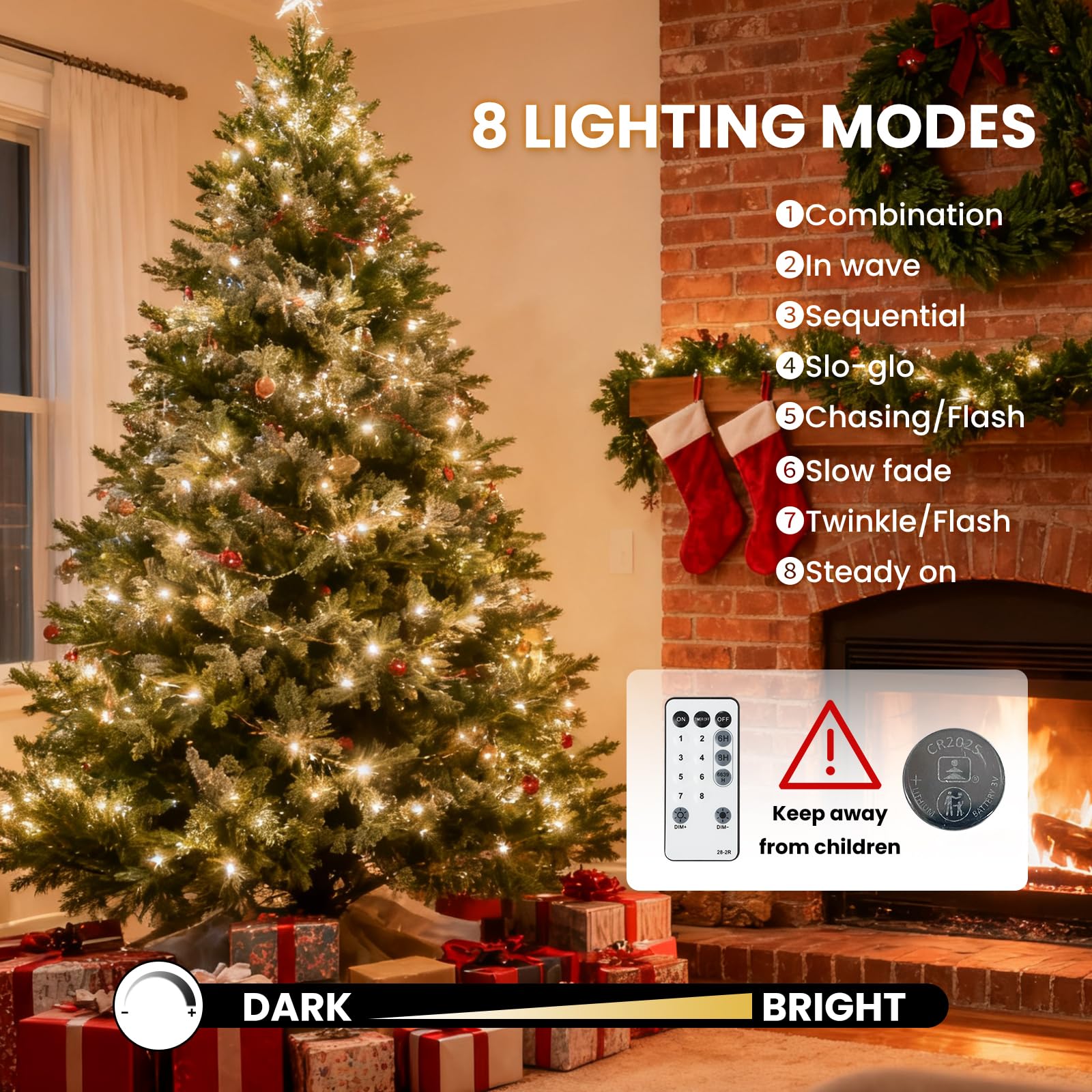 Dailyart Fairy Lights Plug in 3000 LED Warm Twinkle String Light 195Ft Waterproof Green Wire, Model DY-3000LED-LS-WW-YK