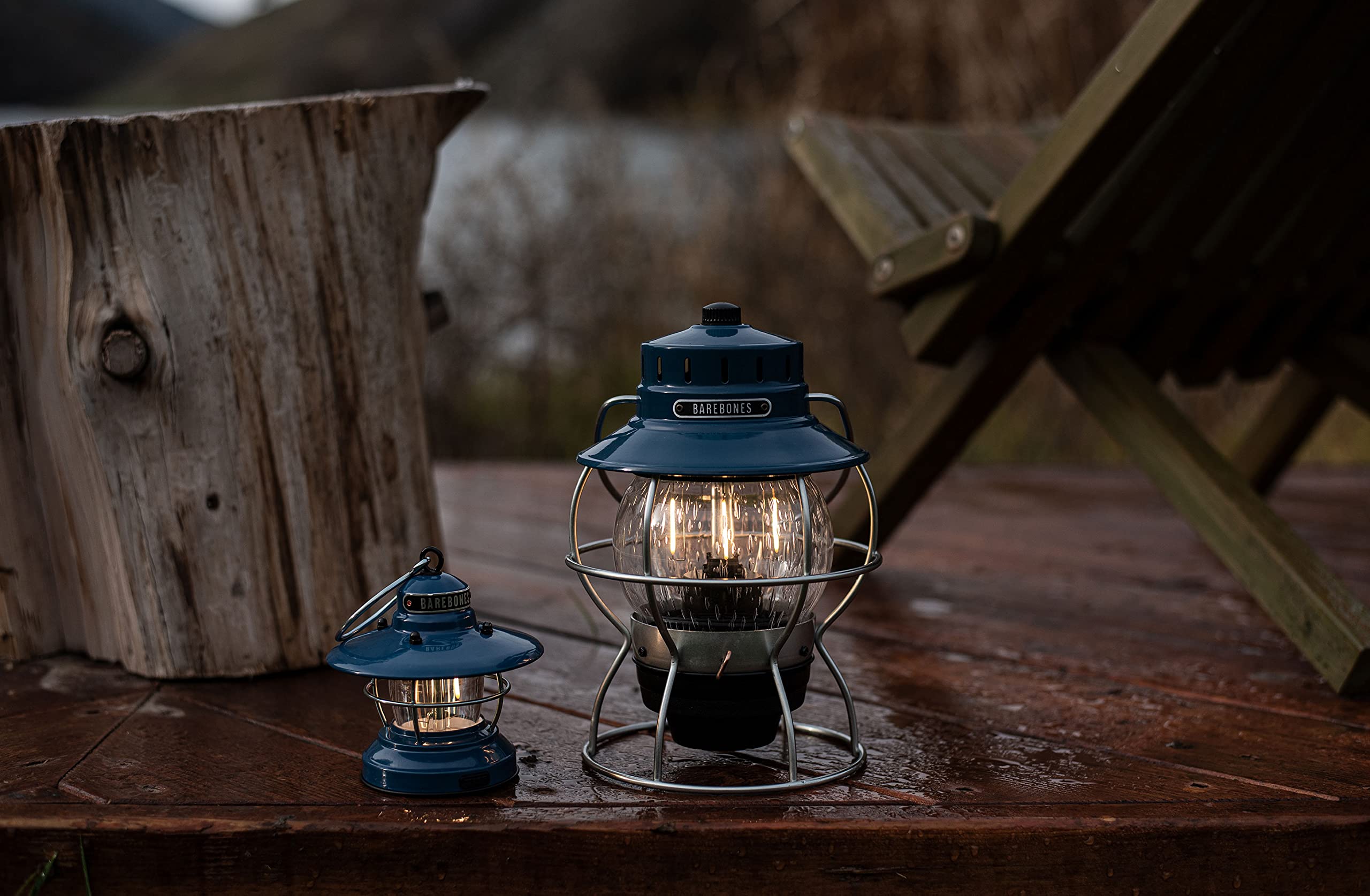 Barebones Railroad Lantern - Ocean Blue, Vintage-Inspired Led Camping Lantern With Rechargeable Battery - Adjustable Brightness