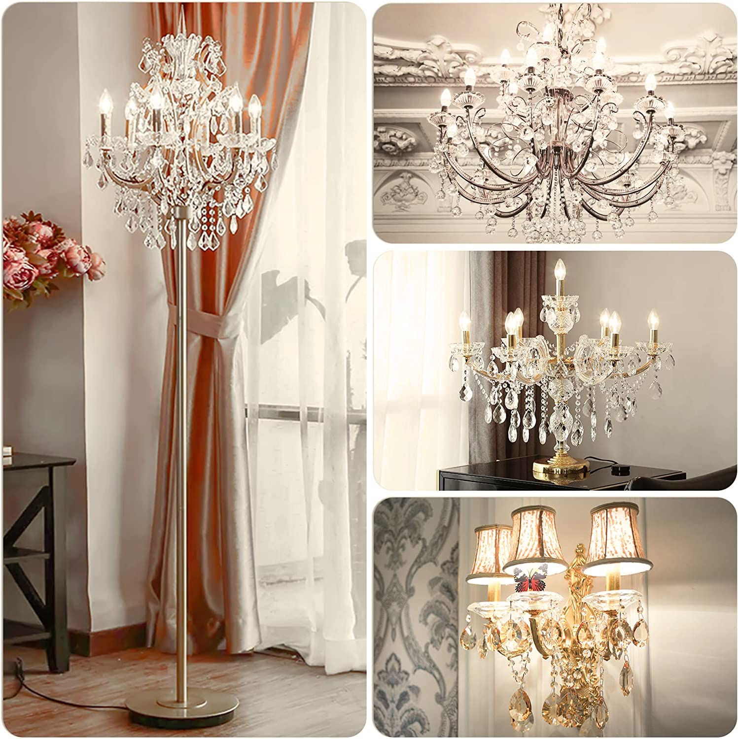 Honesorn E12 Led Bulbs, 4W(60W Equivalent Candelabra Led Light Bulbs, 4000K Natural White Chandelier Light Bulbs, 600Lm Clear Gl