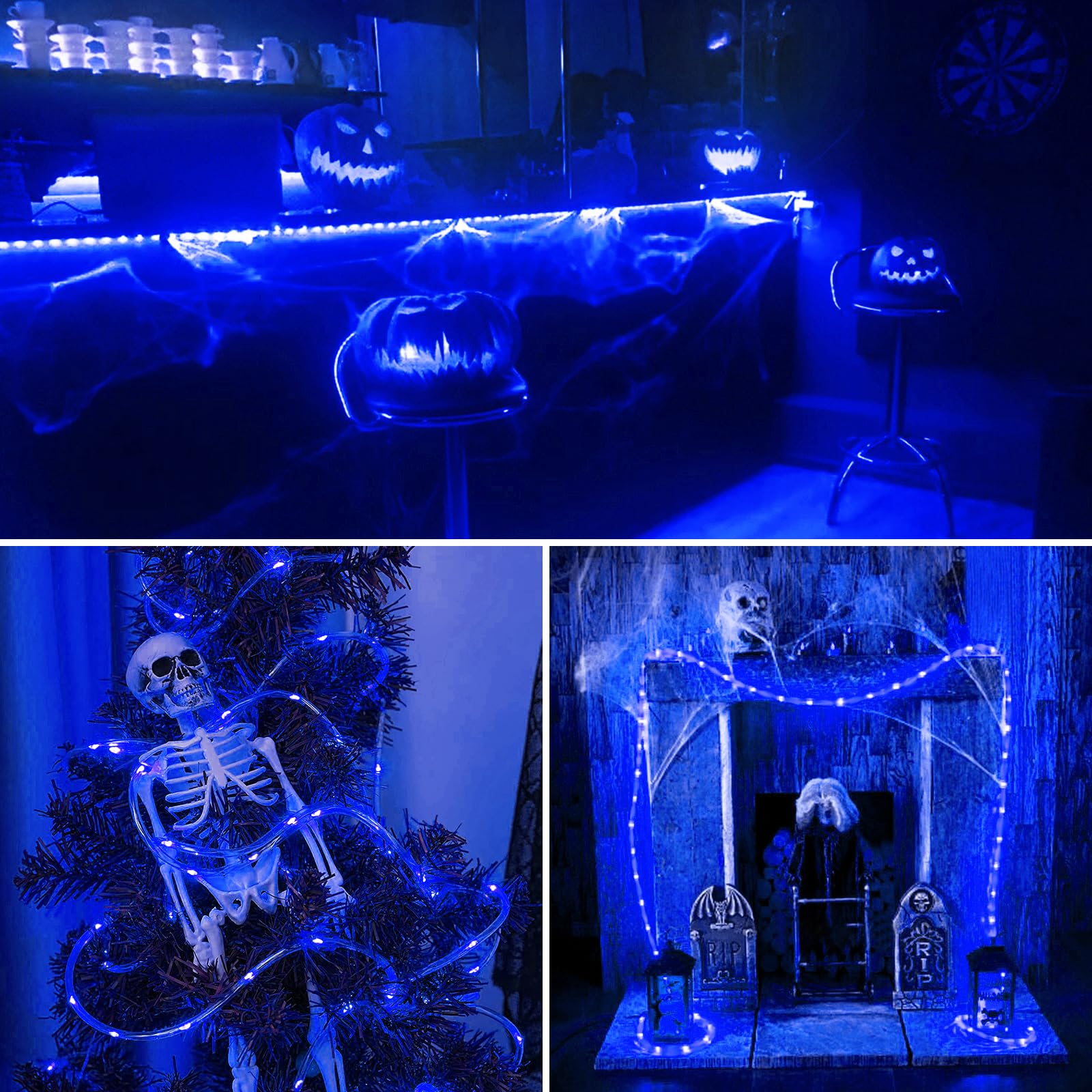 JMEXSUSS Battery Operated Blue Rope Lights, 200LED, 66ft, Waterproof, PVC, Model Rope100B