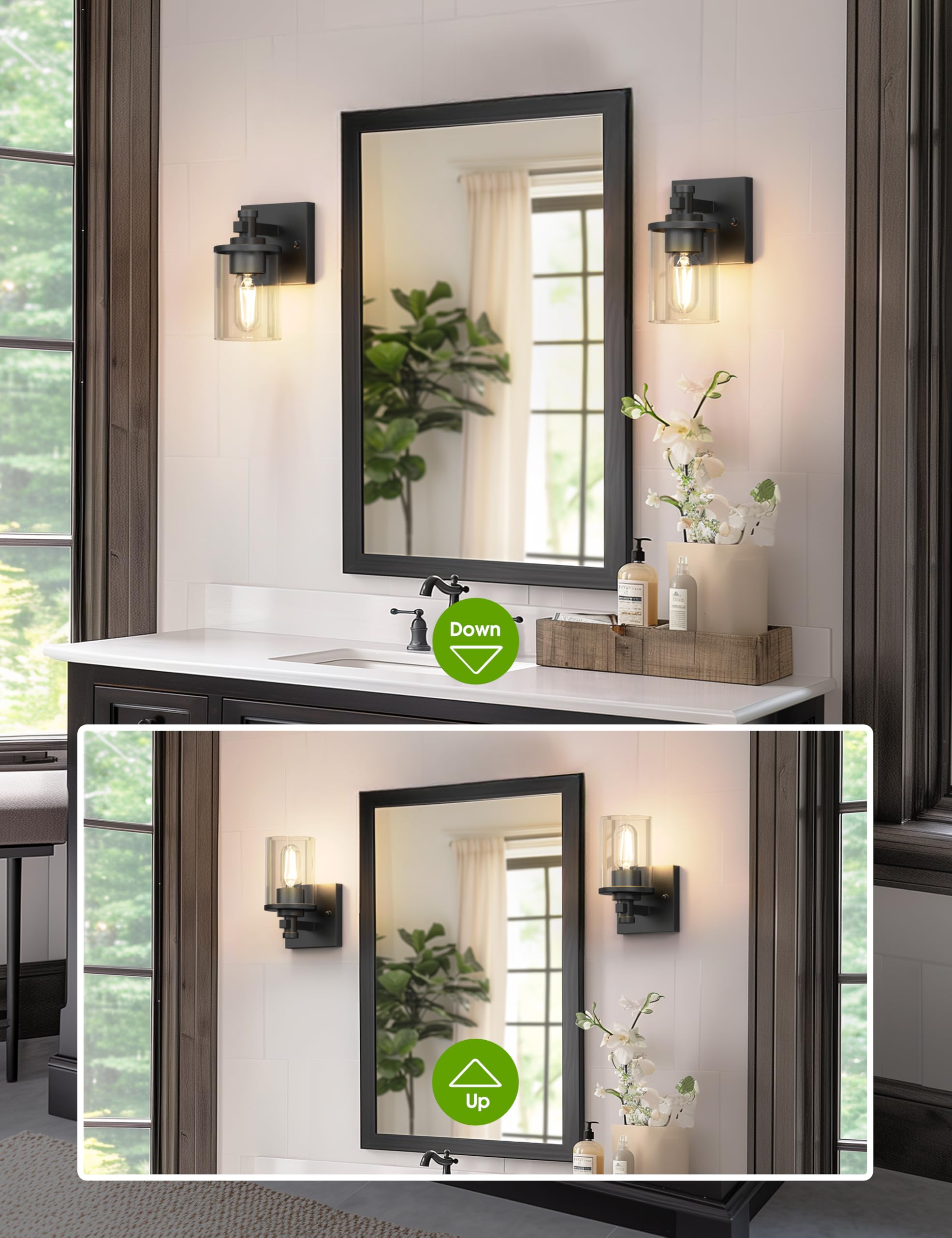L LOHAS LED Bathroom Vanity Light, 1-Light Black Fixture, Metal with Clear Glass Shade, Modern Design for Mirror or Hallway