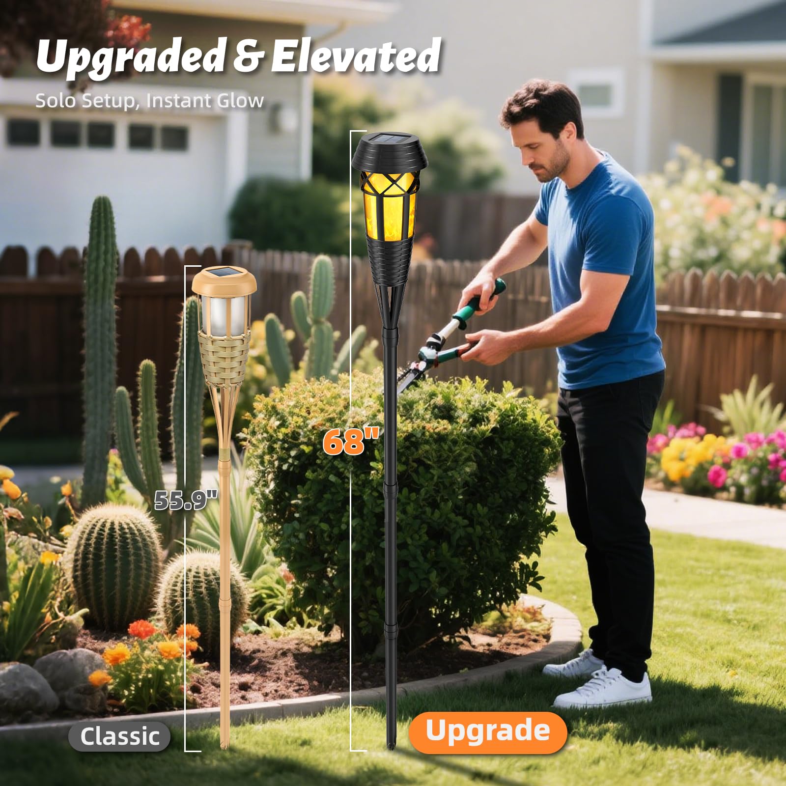 Evelynsun Solar Garden Lights - Flickering Flames Torch - Waterproof - 8 Pack - Black - Model 791126943424
