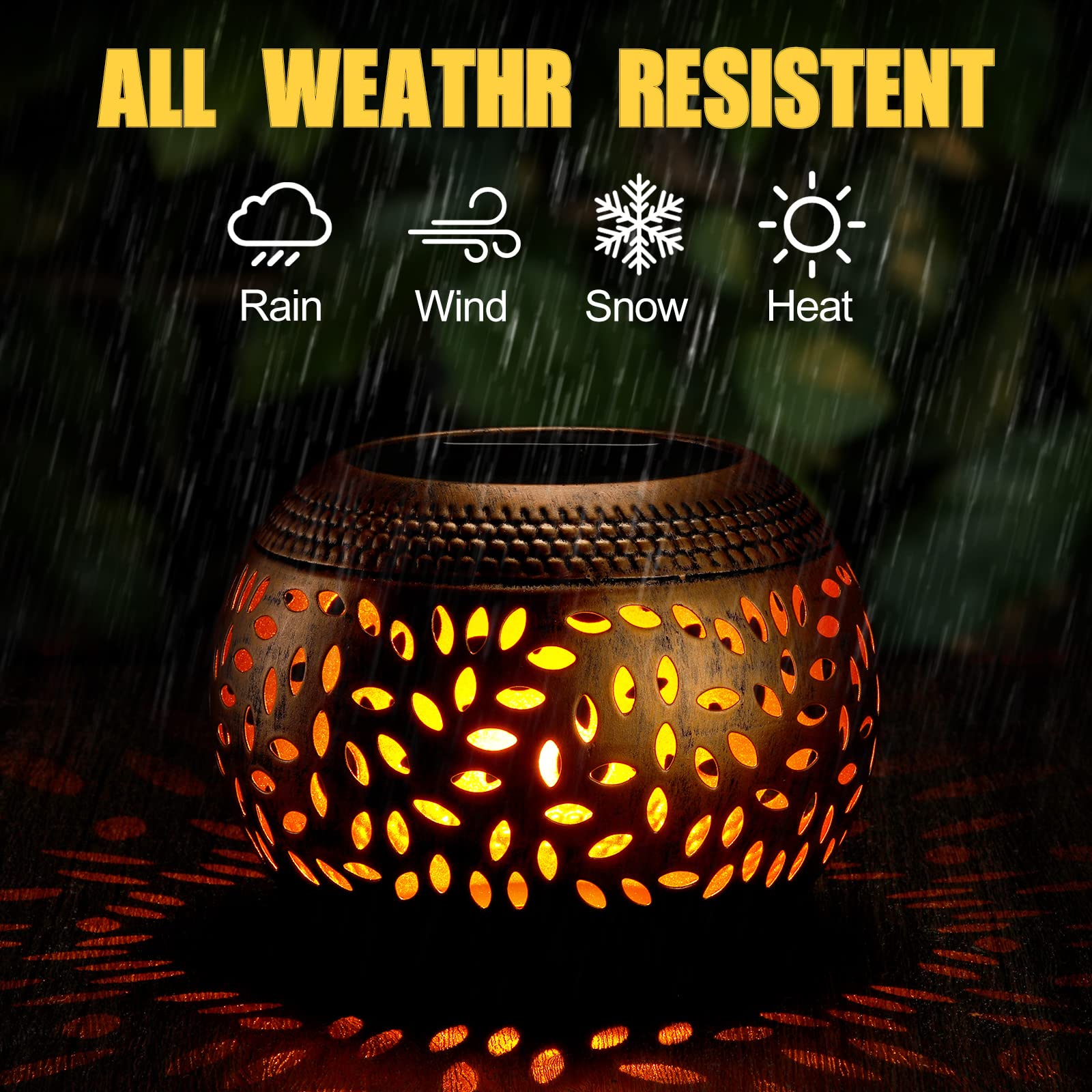 2 Pcs Solar Table Lantern Outdoor Waterproof Flickering Flame Solar Powered LED Light Decorative Metal Outdoor Lamp for Outside