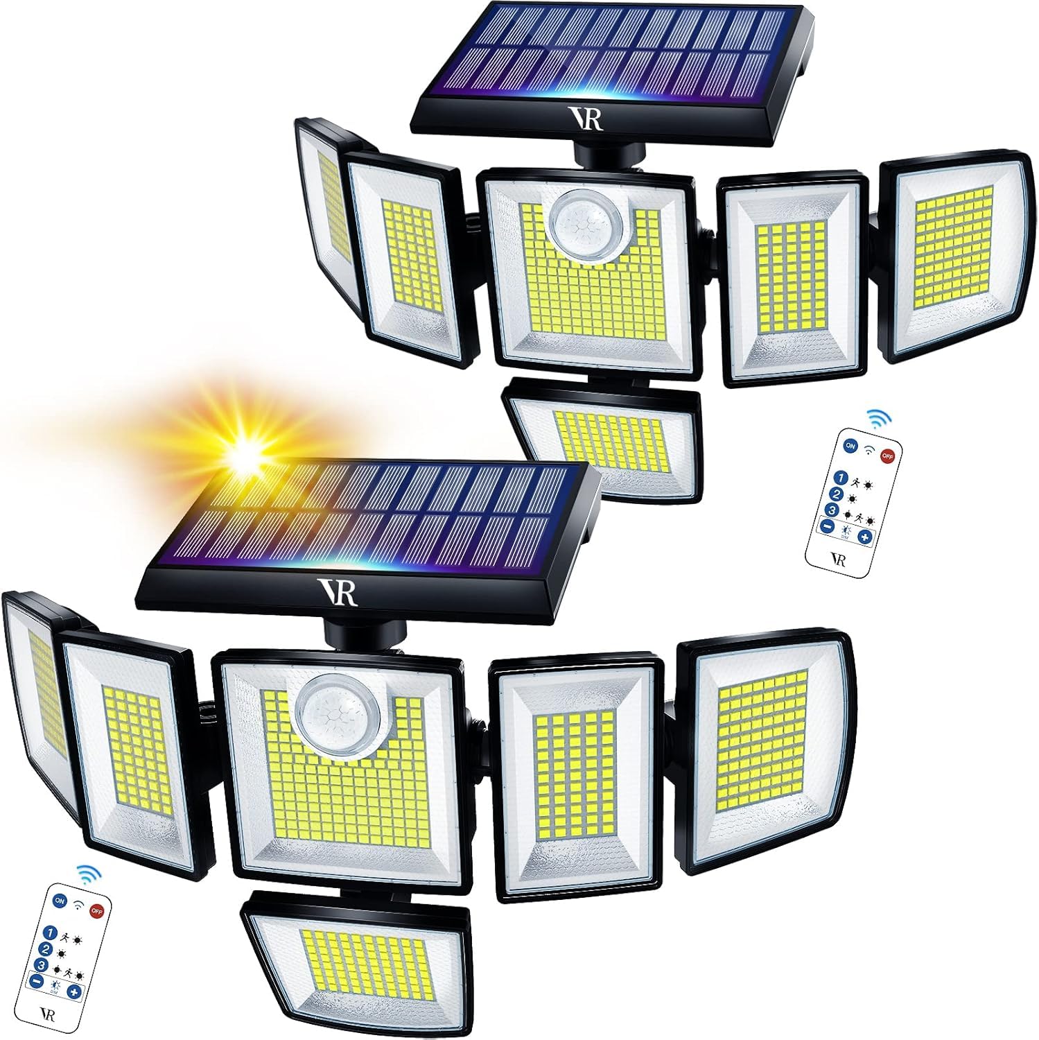 VENSSTNOR Solar Motion Sensor Flood Lights 496LEDs 3500LM 3 Modes 2Pack Black