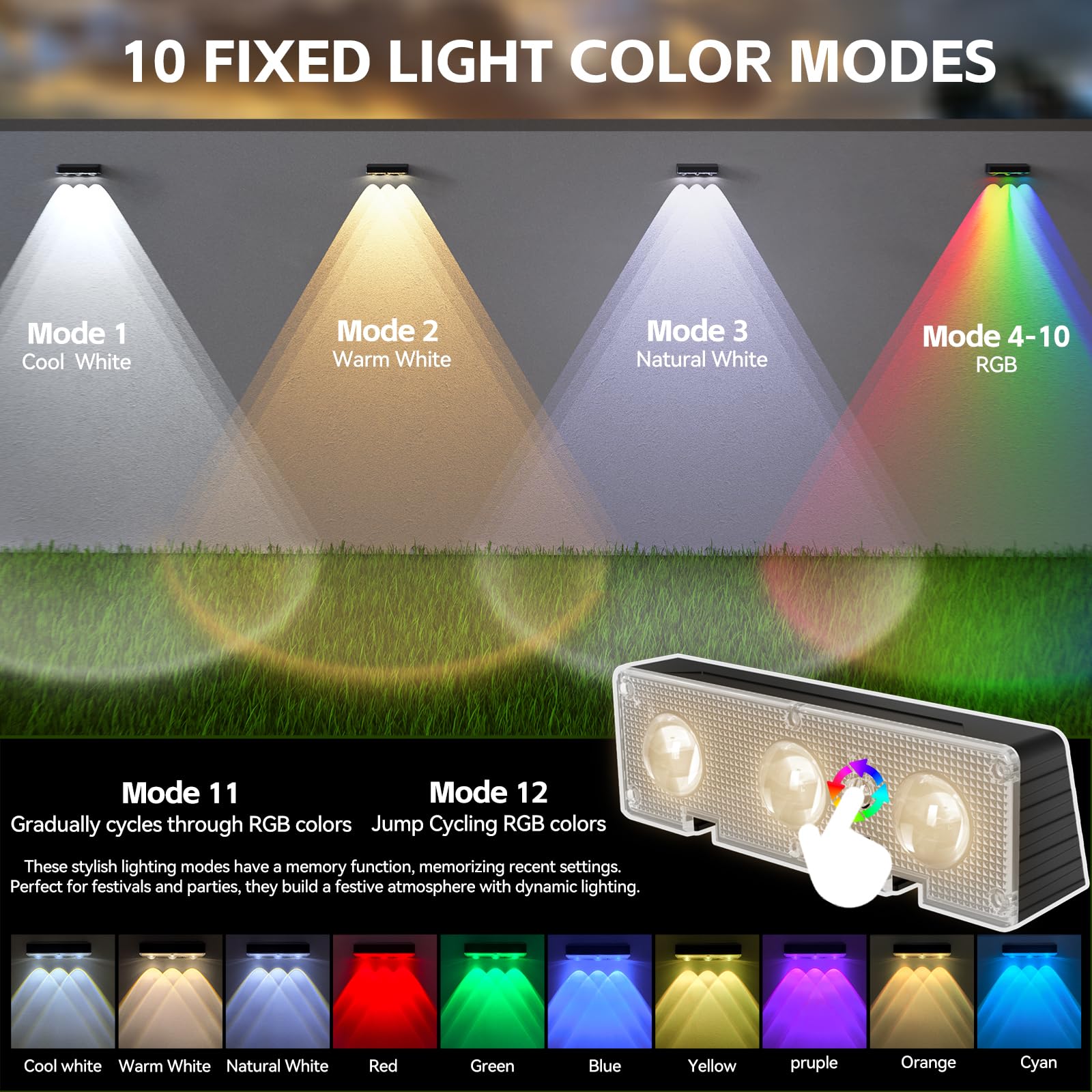ZSYIQIXI Solar Fence Lights, 100 Lumens, 12 RGB Modes, 8 Pack, Black-3lens, Waterproof LED Outdoor Lighting for Yard, Patio, Pool Decor