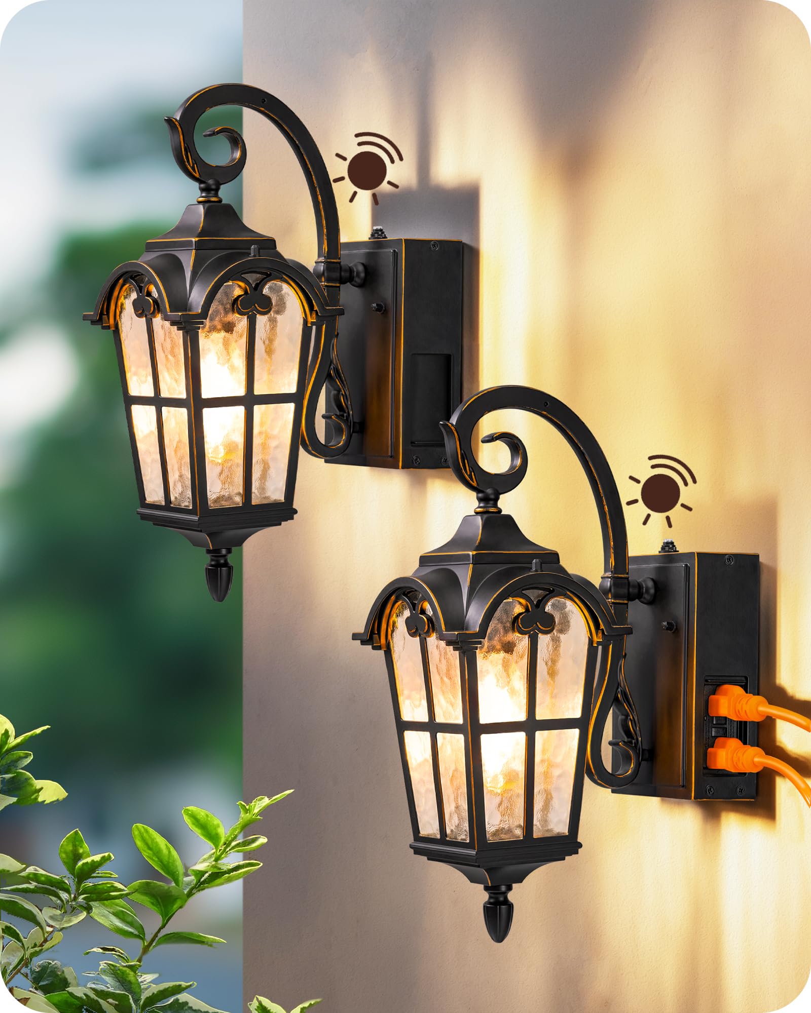 Edishine 2 Pack Dusk To Dawn Outdoor Wall Lights  Porch Lights With Gfci Outlet  Retro Black Outdoor Wall Lantern  Waterproof Outside Exterior Light Fixture For Front Door  Patio  Garage  E26 Socket