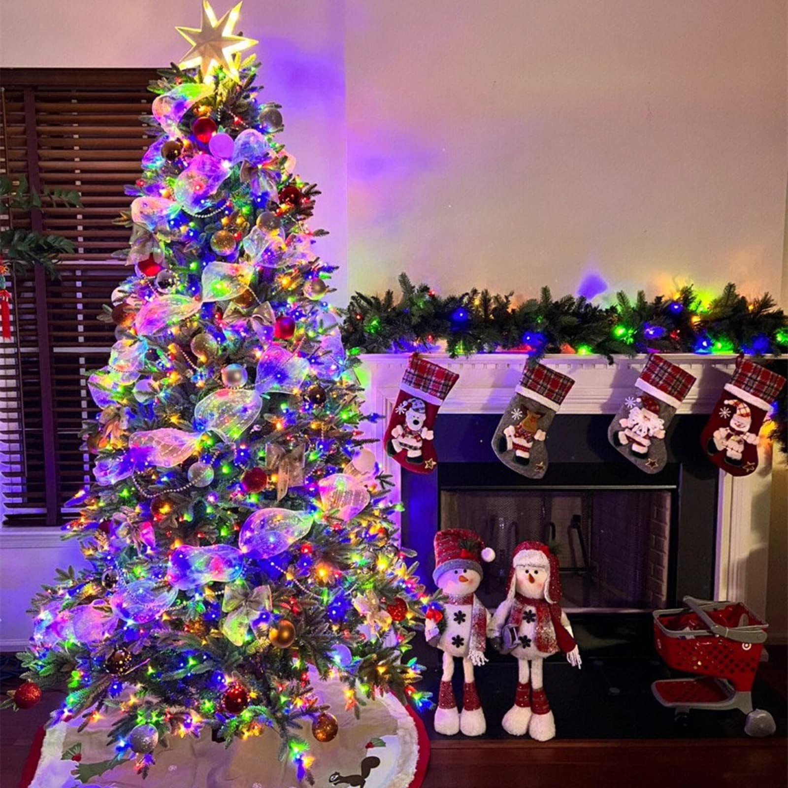 Yeguo 33Ft Solar Christmas Lights, 100 Led Waterproof Multicolor Fairy Lights, 8 Modes