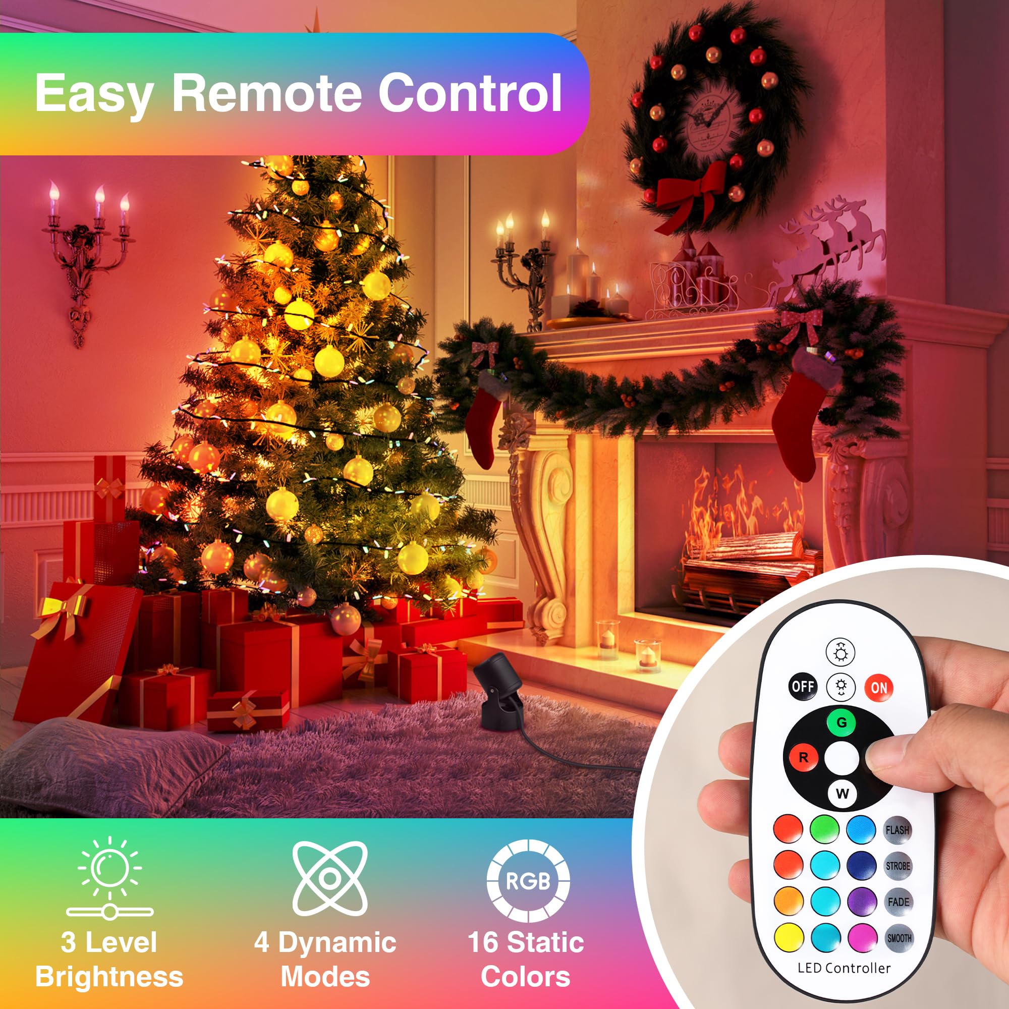 URTOM RGBW LED Christmas Spot Lights 6W with Remote Control, 16 Color Changing, Dimmable, Indoor Use, Black, 2 Pack, Model SHRS05B02B