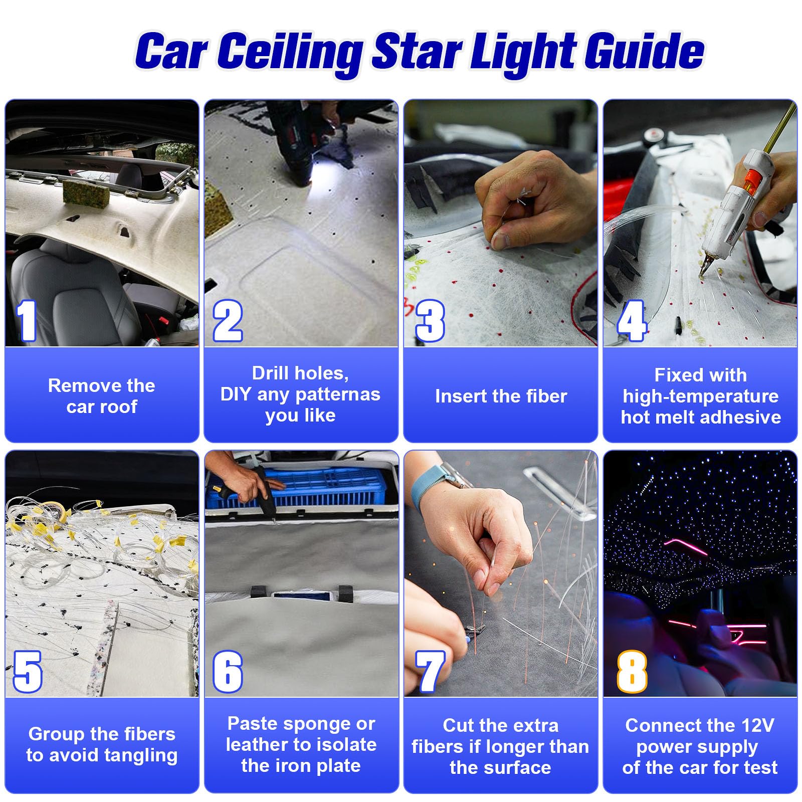 Sunkenet 6W Mini Size Twinkle 650Pcs*0.03In*13.1Ft Starlight Headliner Kit  Star Lights For Car With Bluetooth App/28Key Remote Control/Music Effect  Rgbw Fiber Optic Lights For Home Ceiling