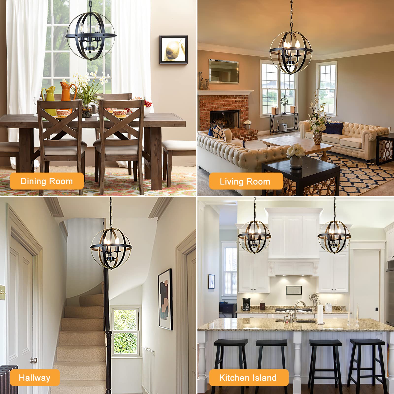 DINGLILIGHTING Chandelier Lighting Fixture, 3-Light Metal Pendant, Gold, Model WS-FND2-40B