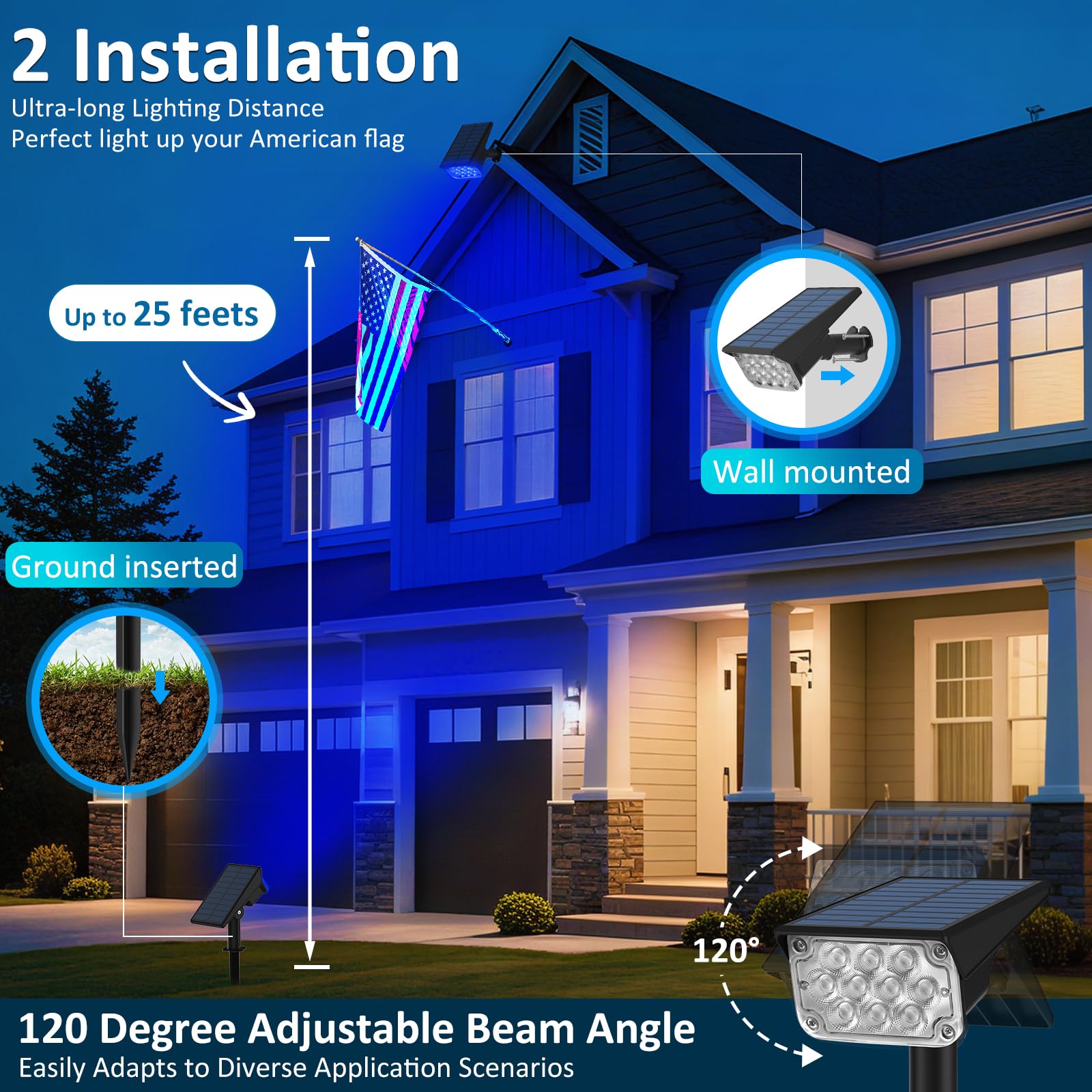 T-SUNUS RGB Solar Landscape Spotlights, IP65 Waterproof, 4 Pack, Multicolor, Auto Dusk to Dawn Lighting for Yard, Garden, Driveway